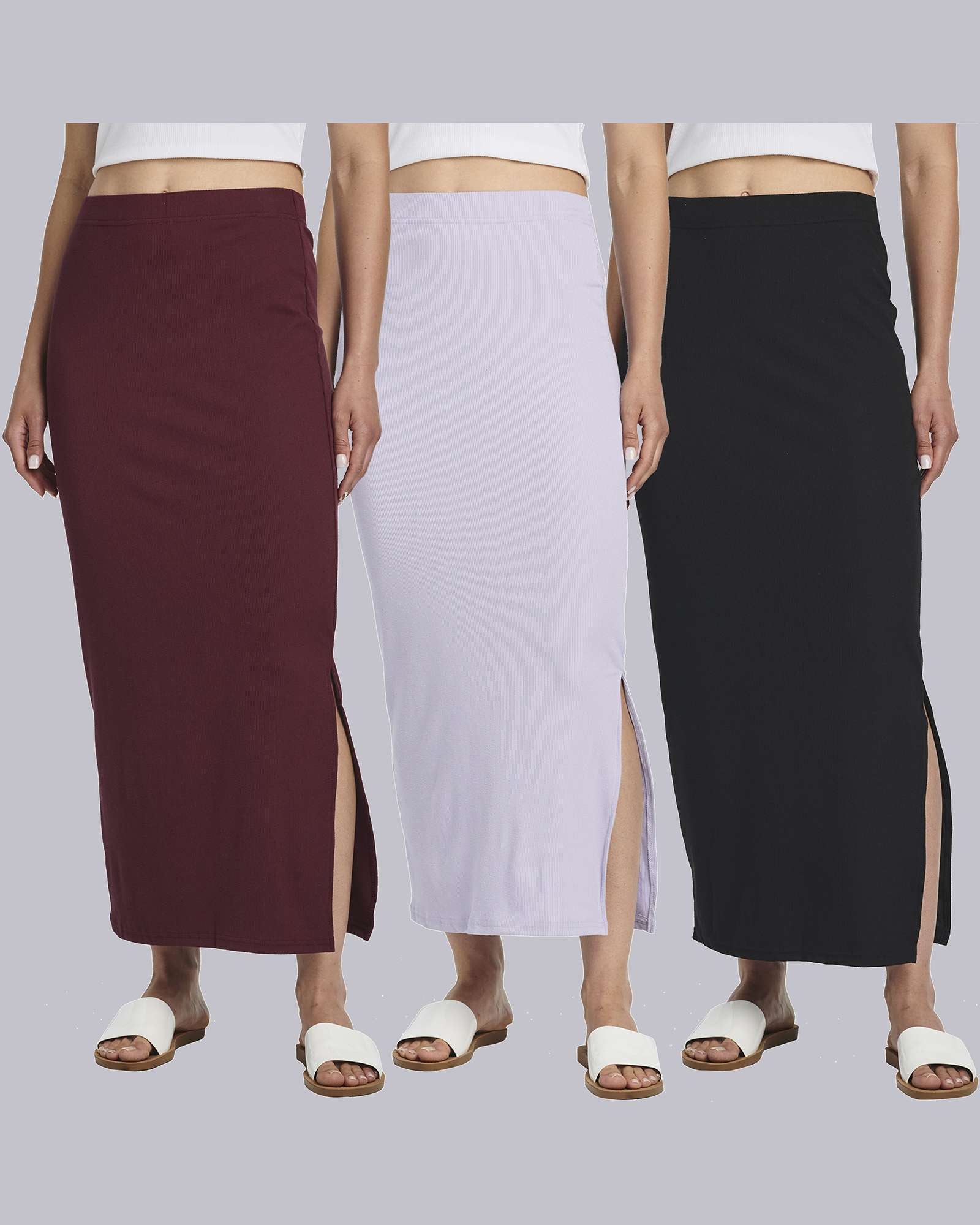 3 Pack: Women's Ribbed High Waisted Maxi Skirt