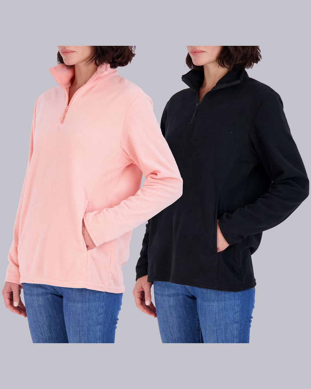 2 Pack: Women's Polar Fleece Long-Sleeve Quarter Zip Winter Jacket (Available in Plus Size)