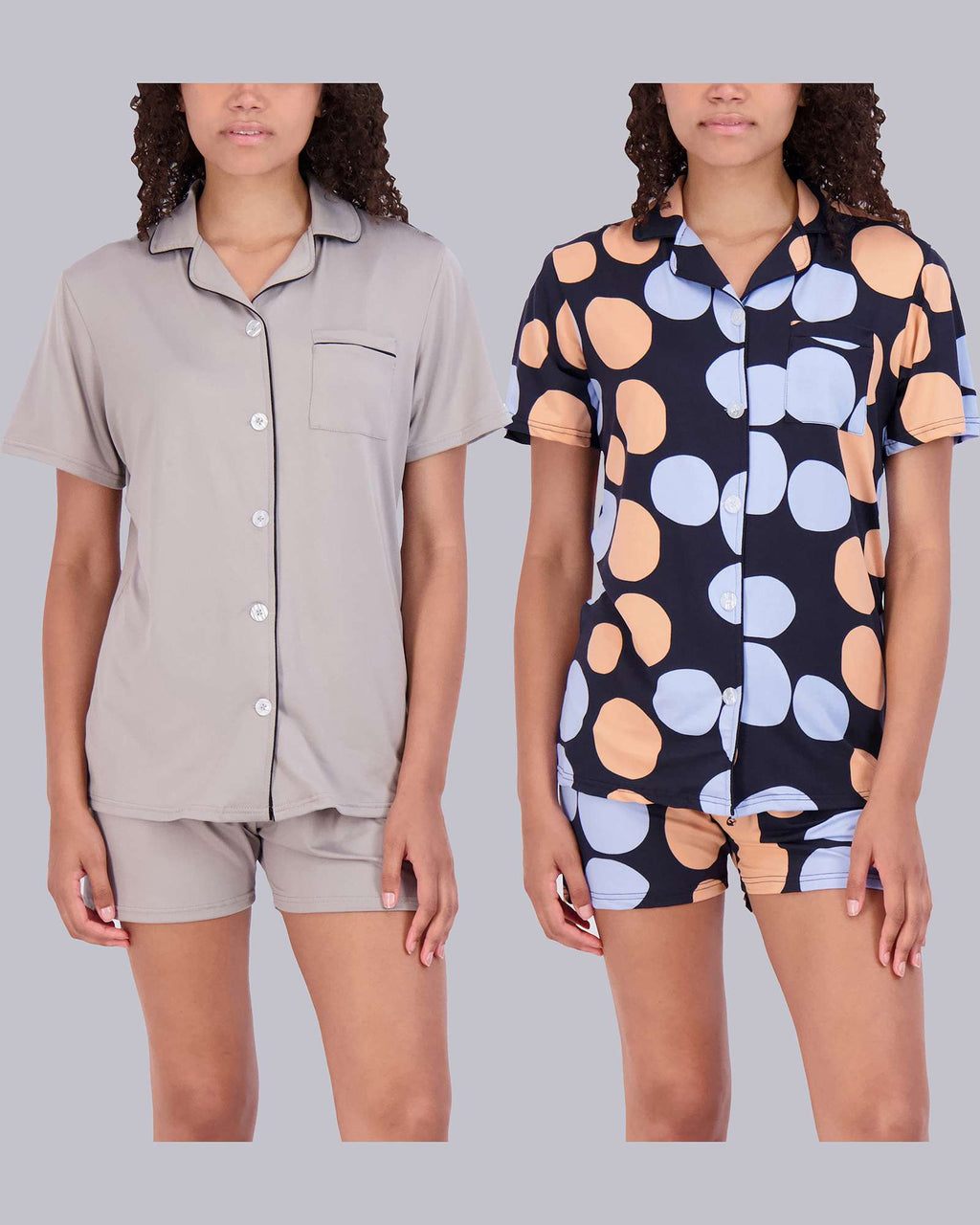 4 Piece: Womens Short Sleeve Button Down Pajama Set