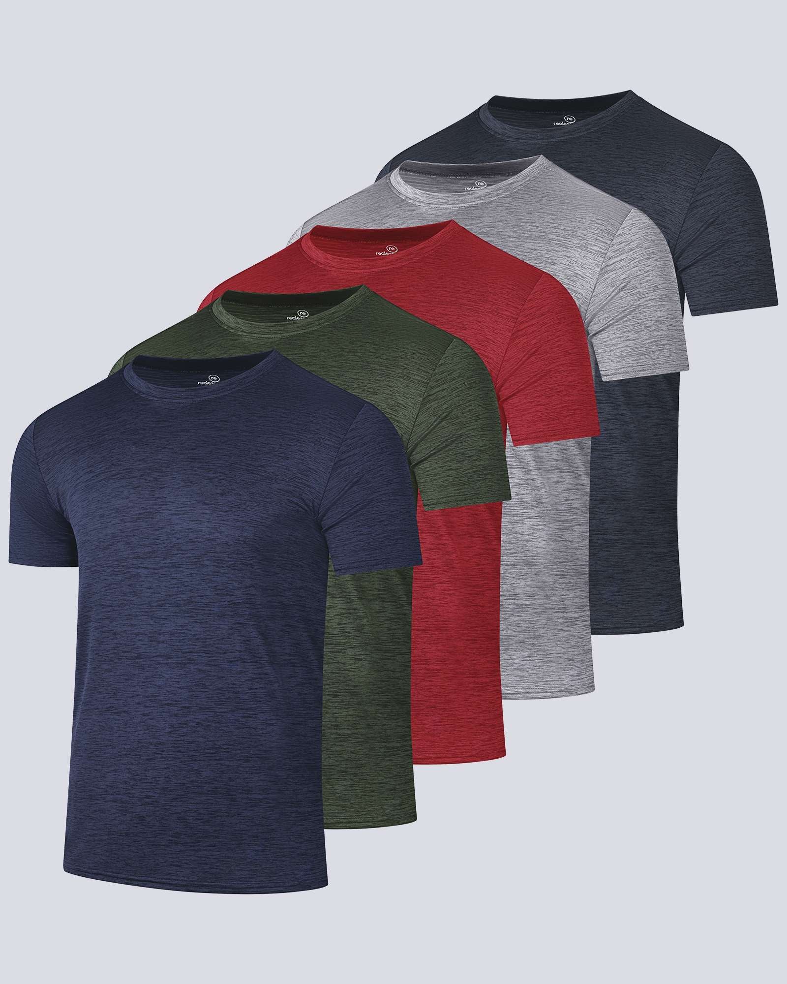 5 Pack: Mens Dry-Fit Active Crew Neck T-Shirt