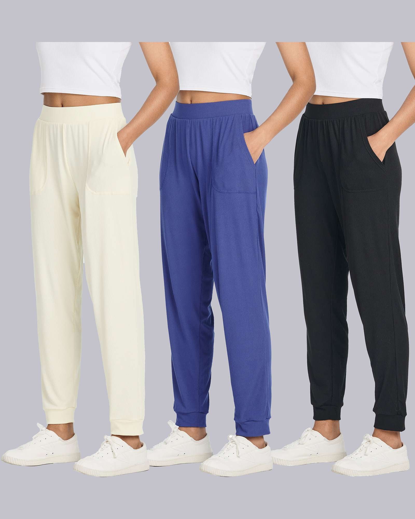 3 Pack: Women's Ribbed Lounge Jogger Sweatpants