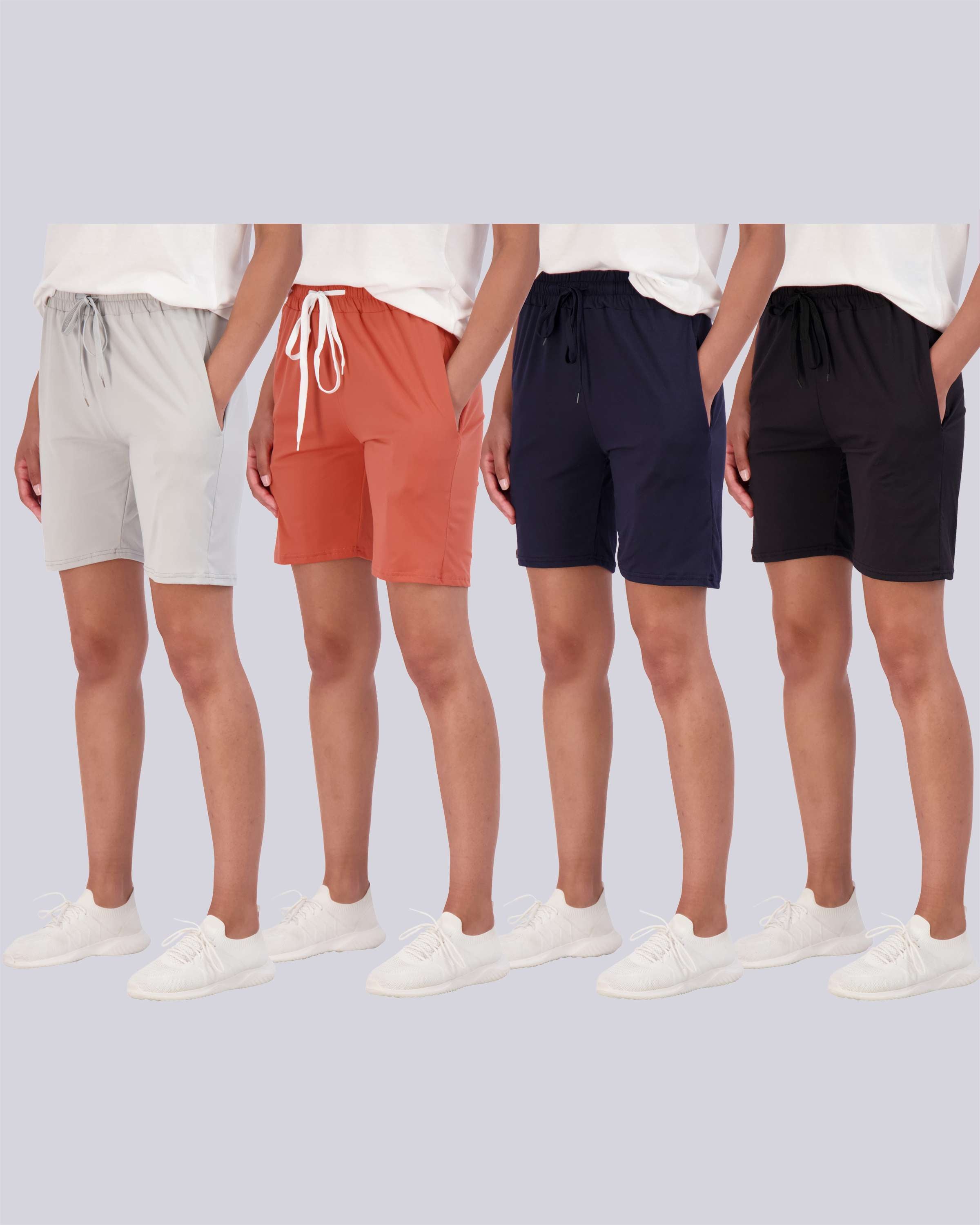 4 Pack: Women's 7" Bermuda Long High Waisted Shorts (Available in Plus Size)