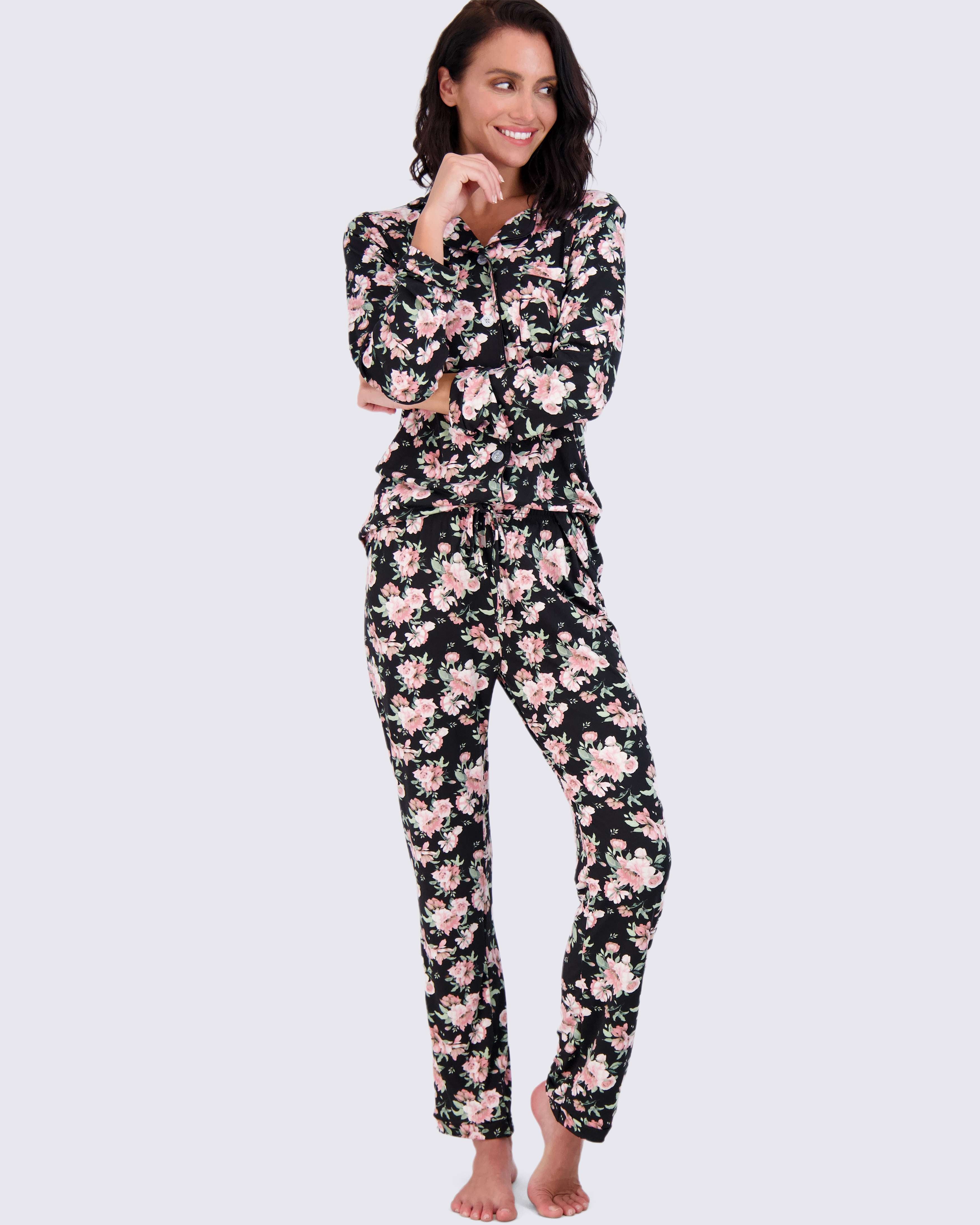 4 Piece: Women’s Long Sleeve Button Down Pajama Set