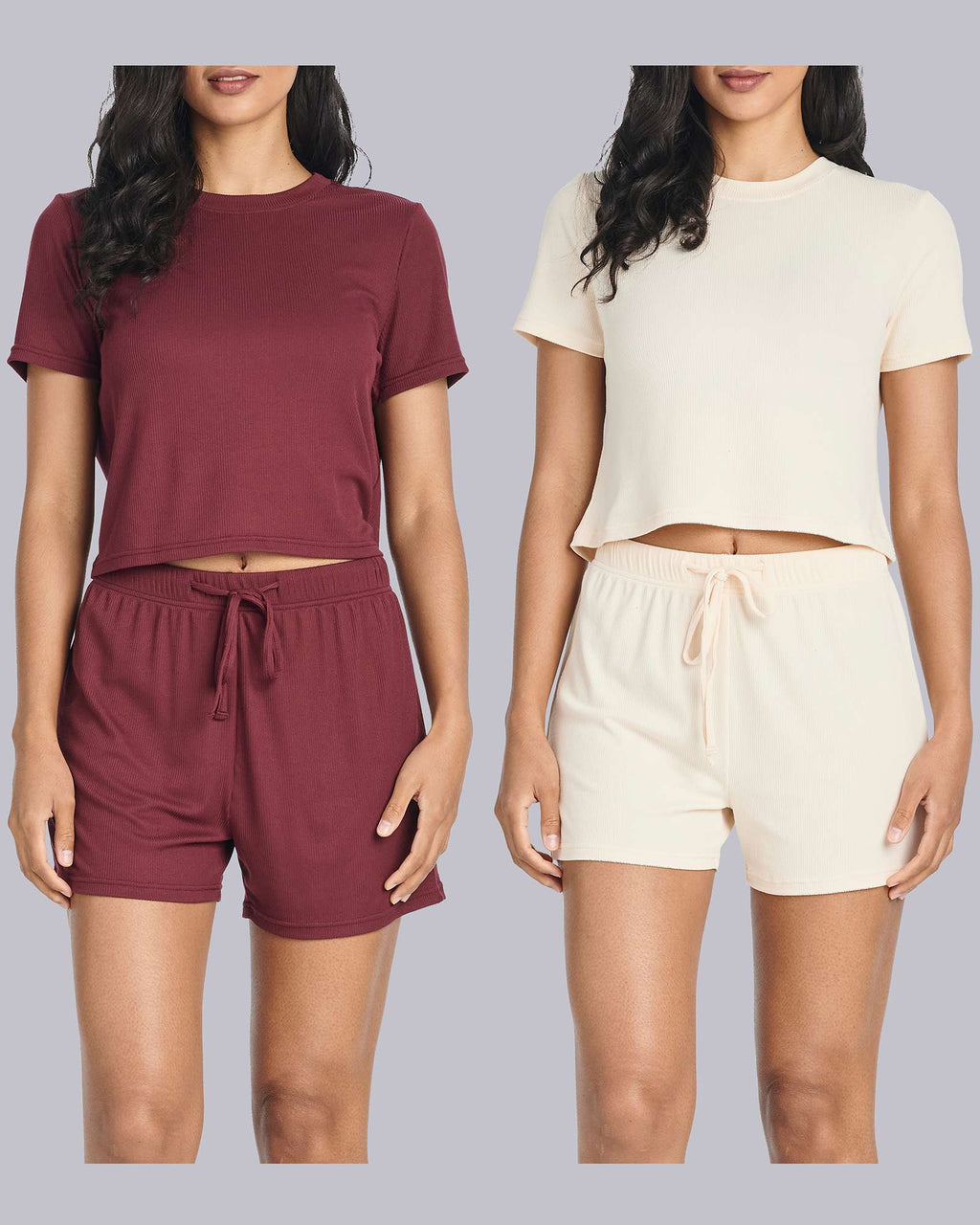 2 Pack: Women's Soft Ribbed Knit Crop Top & Short Set