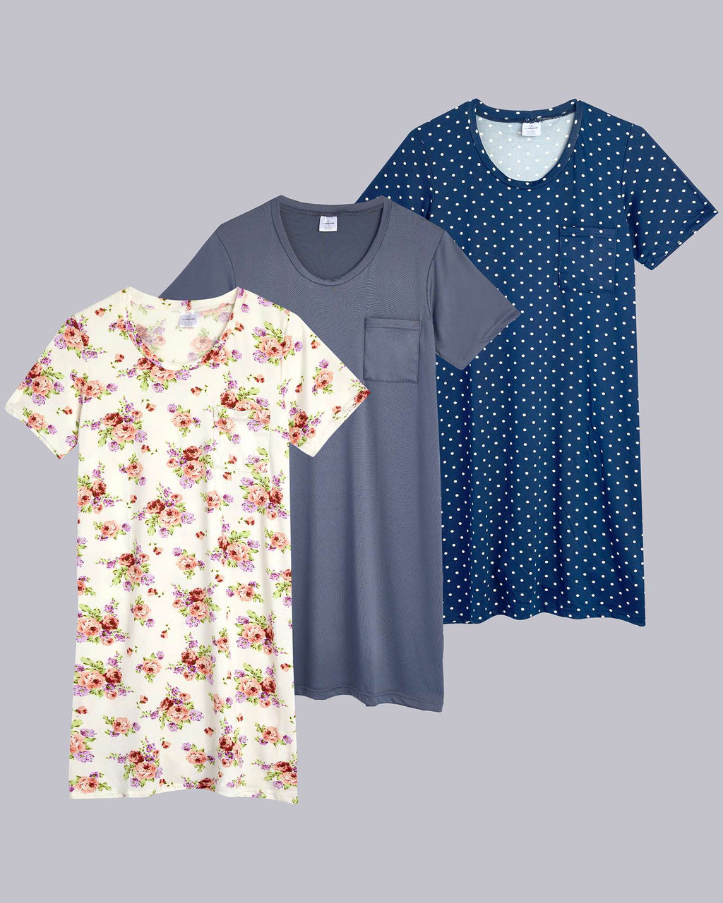 3 Pack: Womens Short-Sleeve Ultra-Soft Nightshirt Sleep Dress