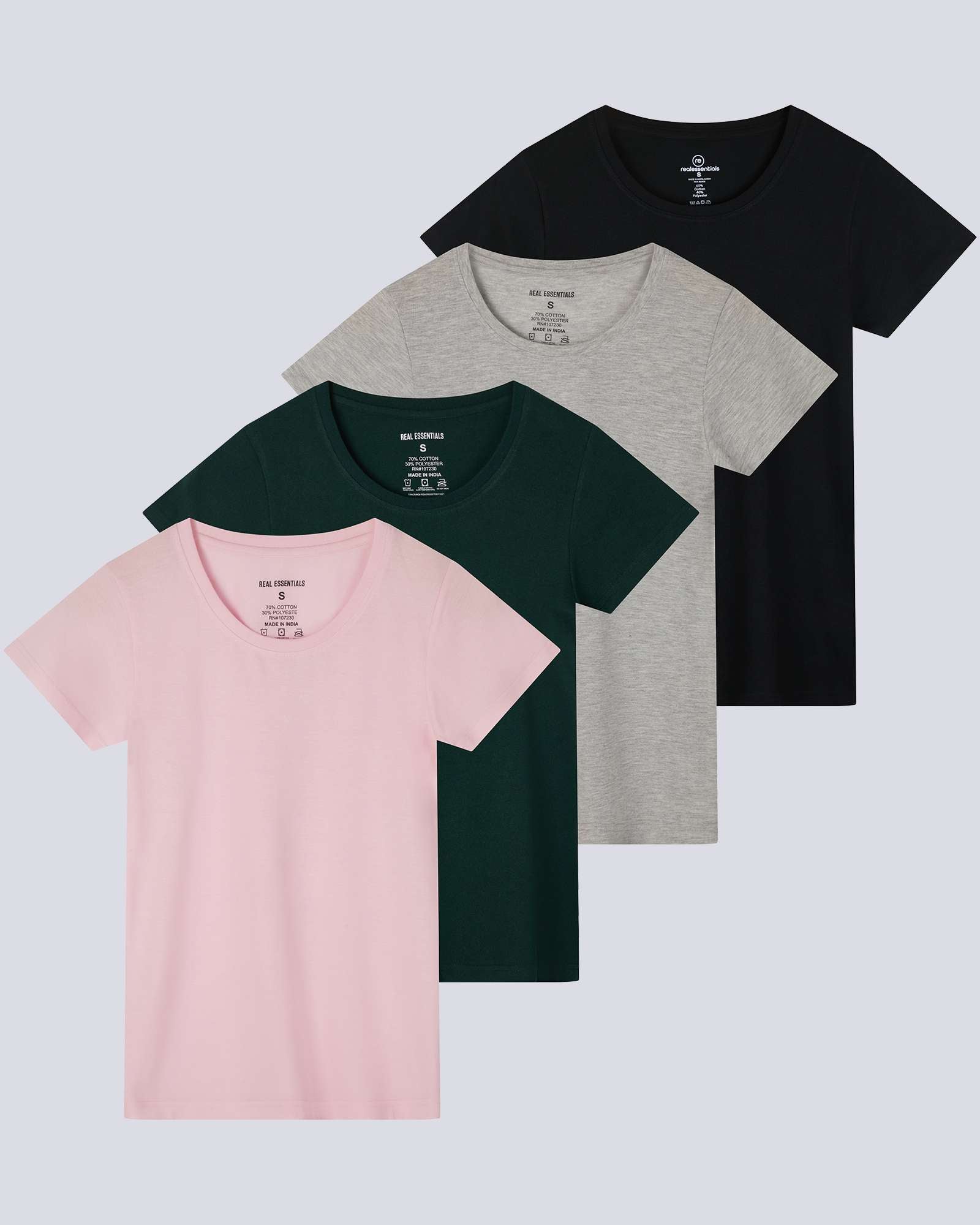 4 Pack: Womens Classic-Fit Cotton Short-Sleeve Scoop Neck T-Shirt