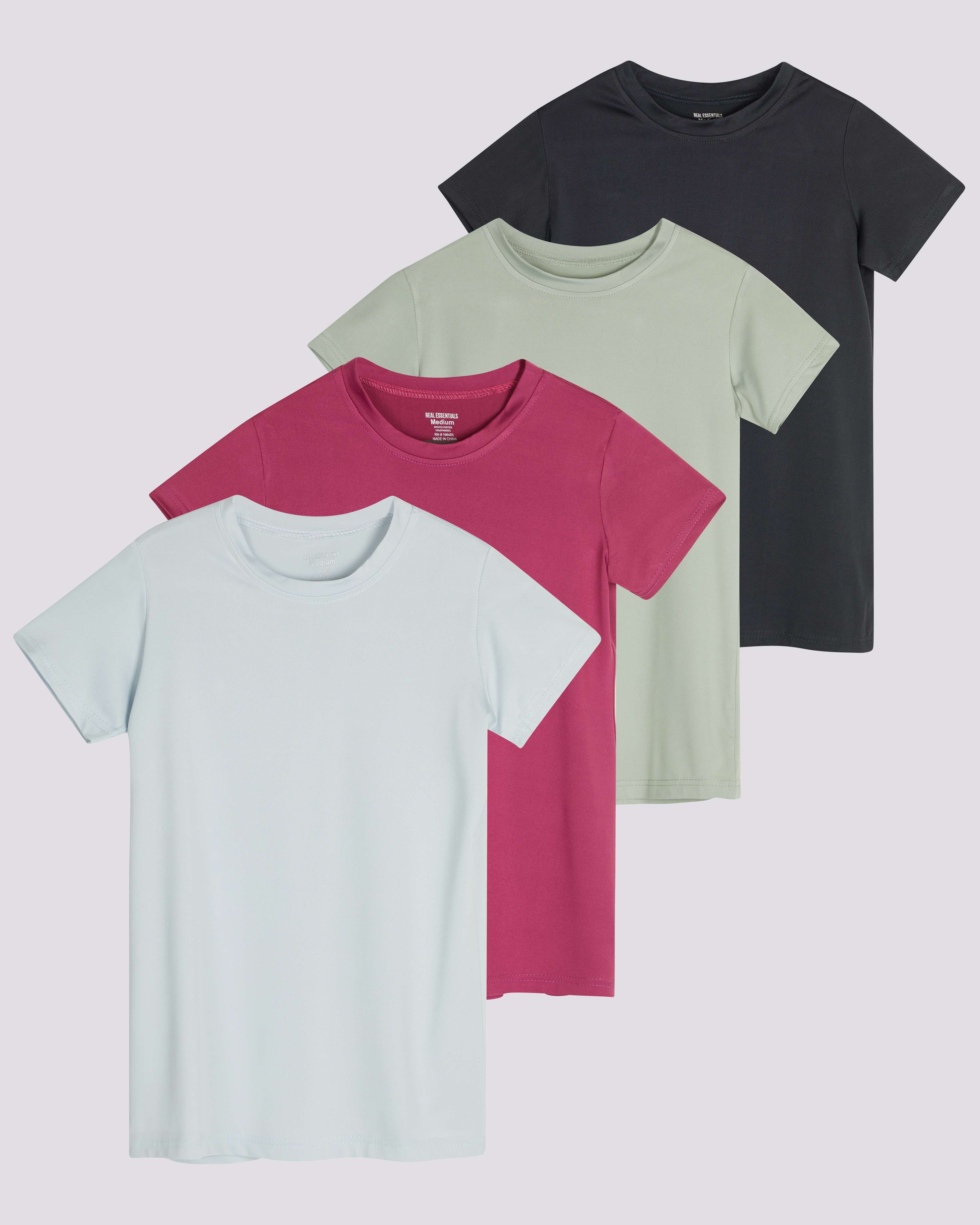 4 Pack: Girls Short Sleeve Dry-Fit Crew Neck Active T-Shirt