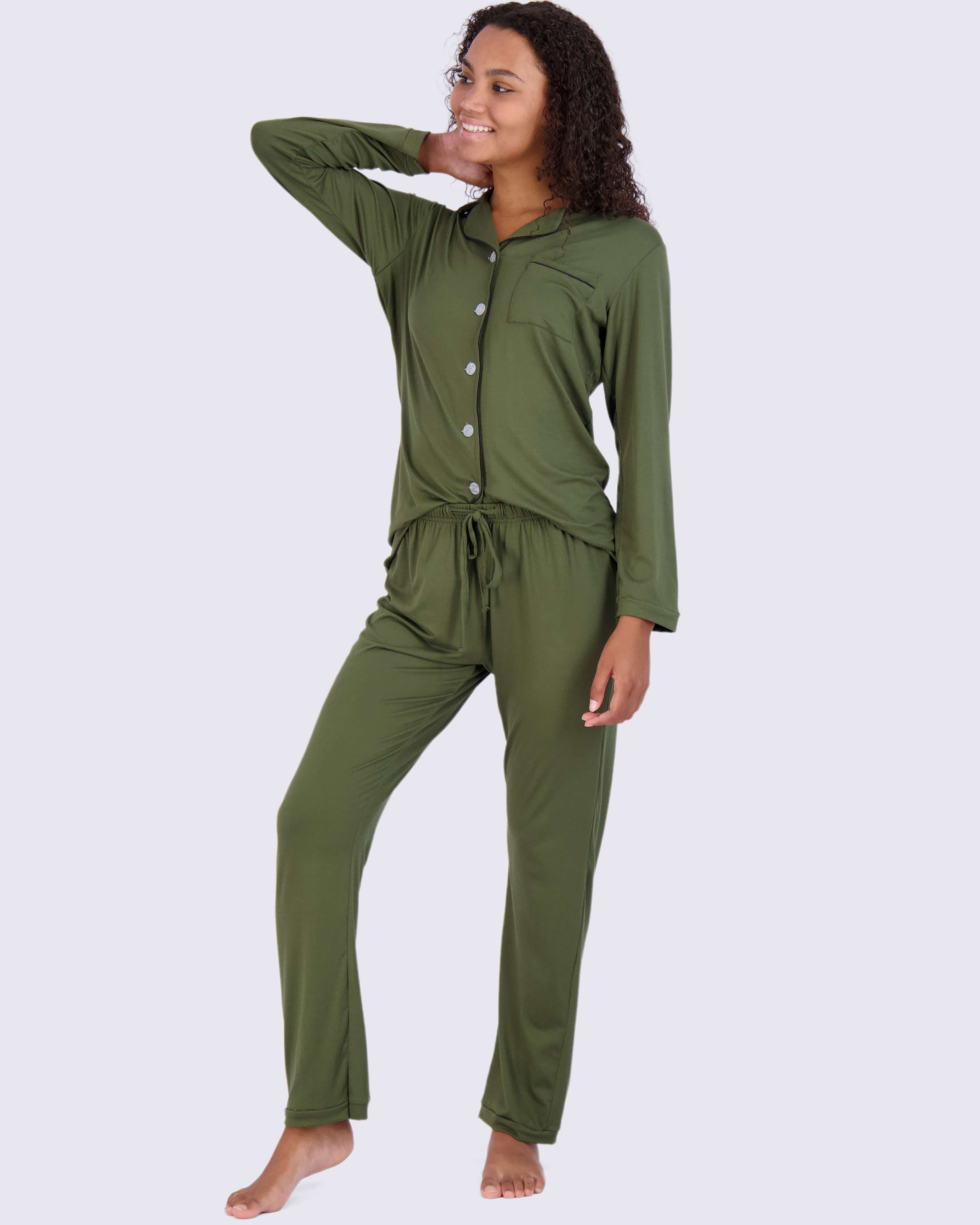 4 Piece: Women’s Long Sleeve Button Down Pajama Set