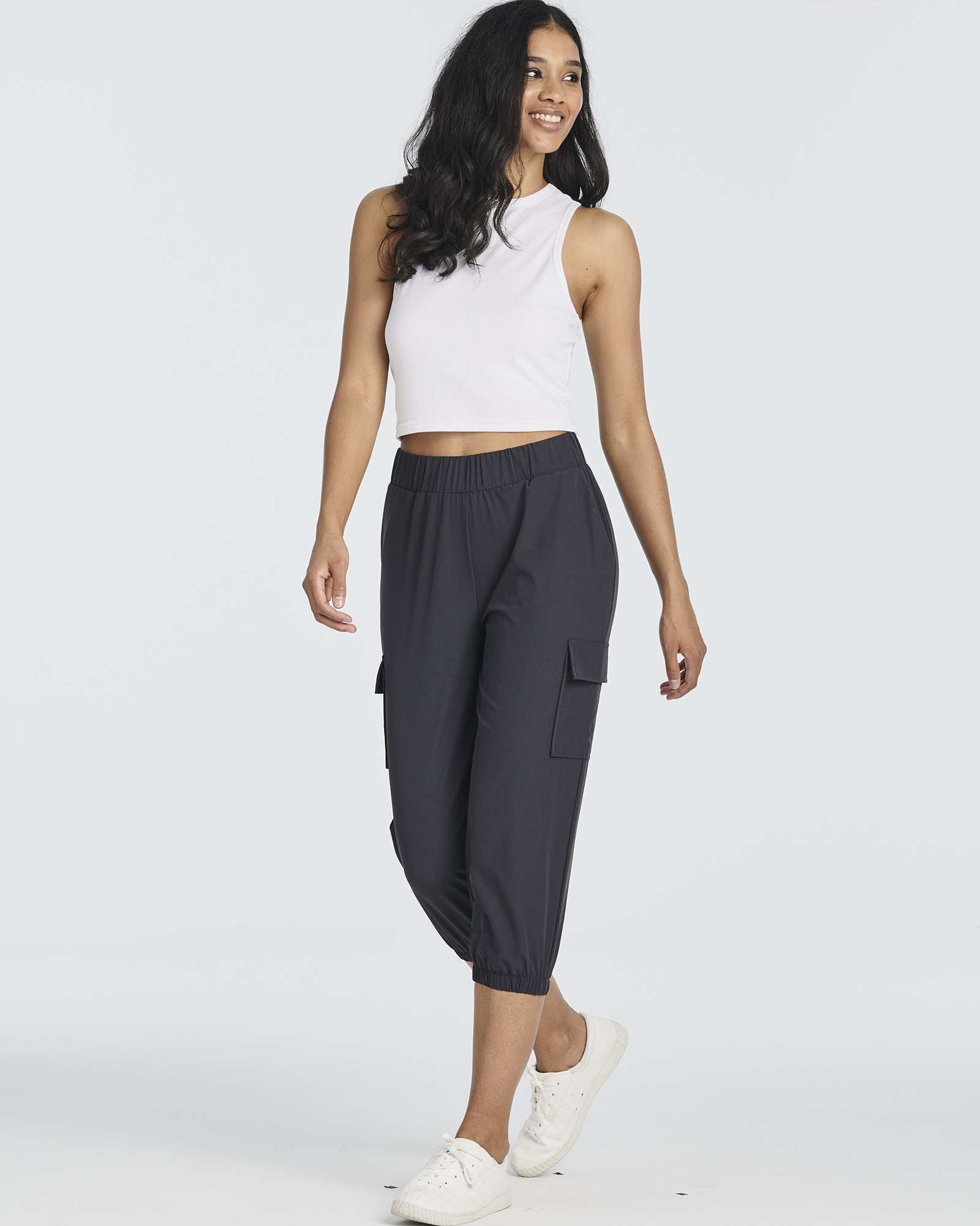 3 Pack: Women's Woven Cargo Capri Jogger Pants