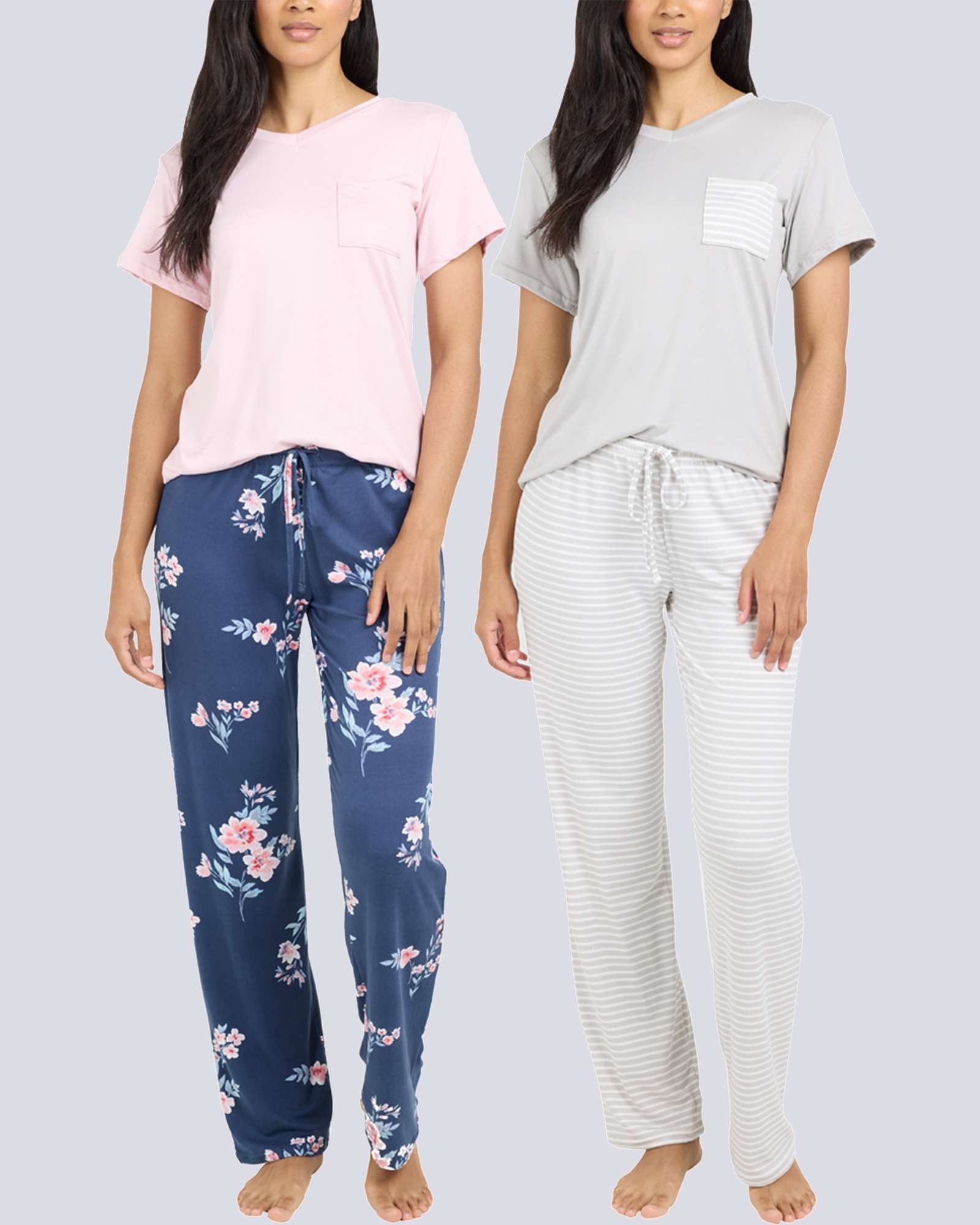 2 Pack: Women’s Pajama Set Super-Soft Short Sleeve V-Neck Top With Pants (Available in Plus Size)