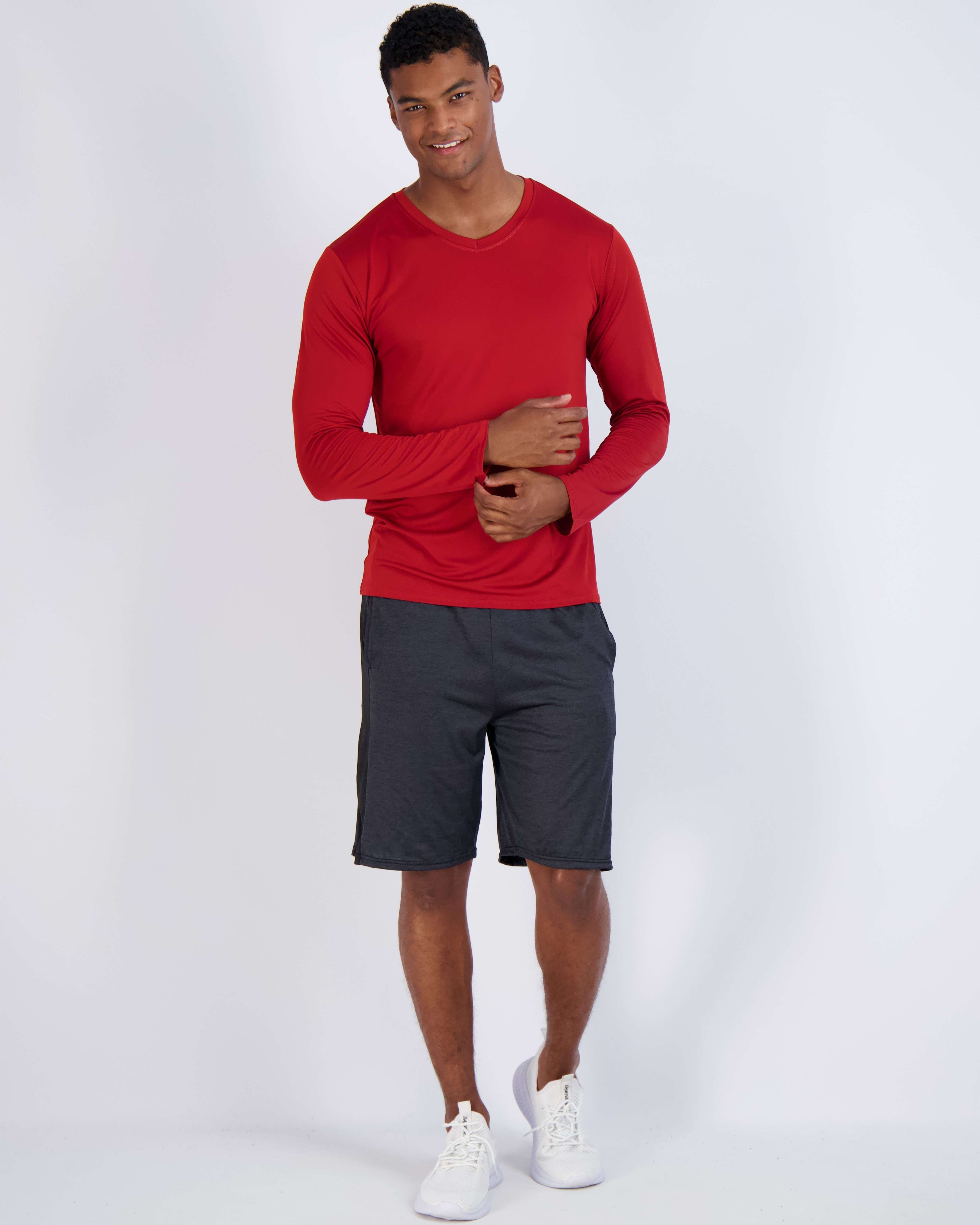 4 Pack: Mens V-Neck Long Sleeve Dry Fit T-Shirt