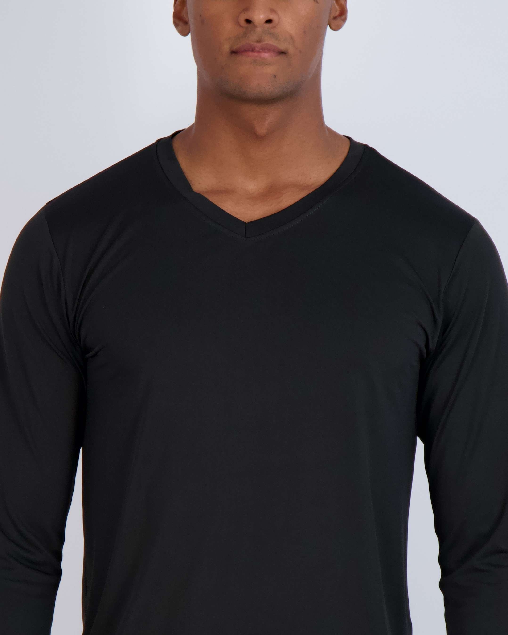 4 Pack: Mens V-Neck Long Sleeve Dry Fit T-Shirt