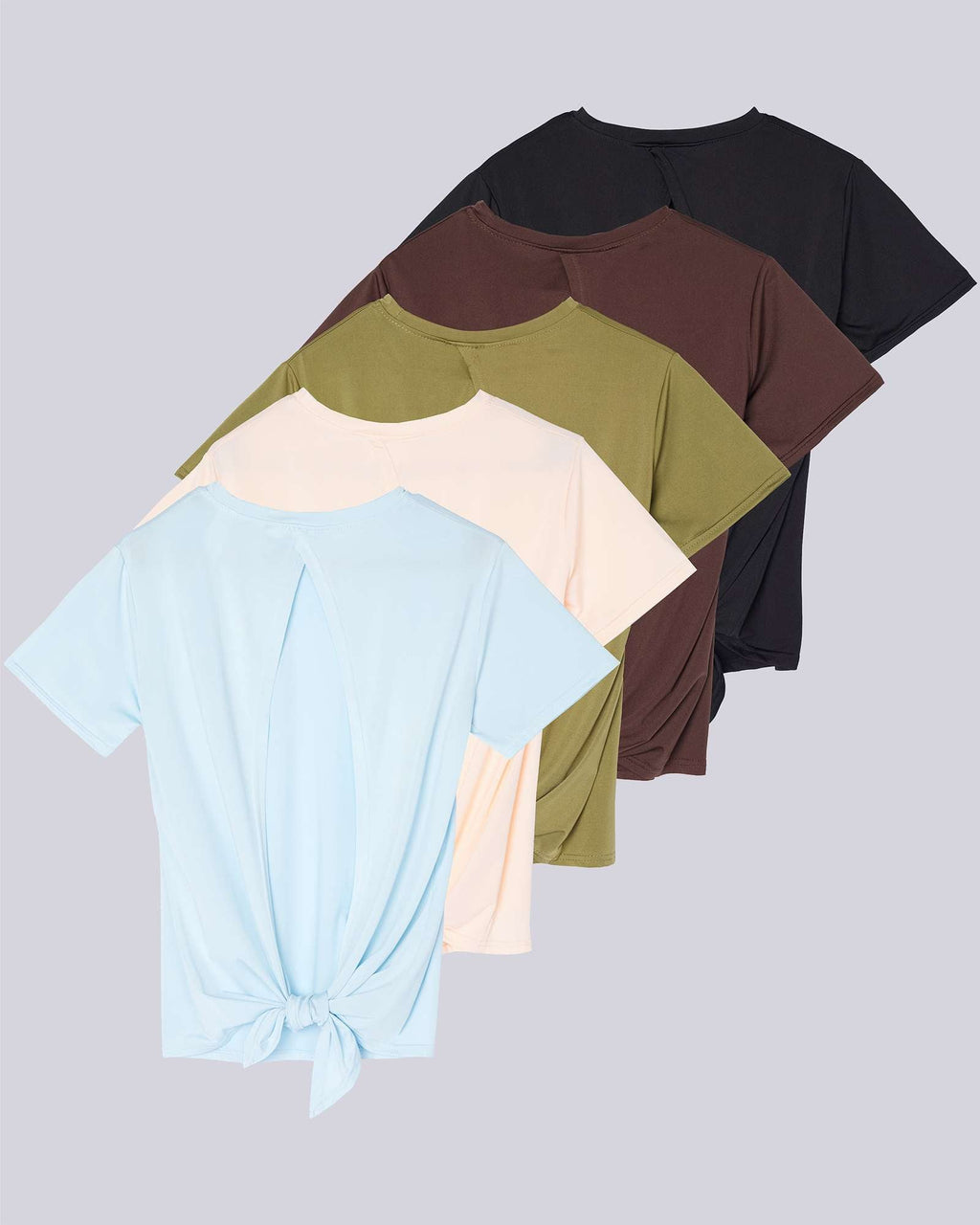 5 Pack: Women's Short Sleeve Open Back Tie Back Dry-Fit T-Shirt