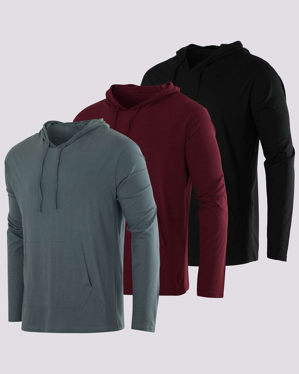 3 Pack: Mens Cotton Lightweight Pullover Hoodie