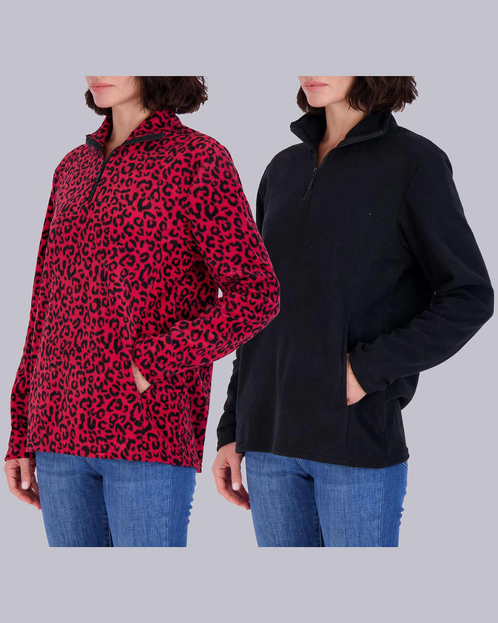 2 Pack: Women's Polar Fleece Long-Sleeve Quarter Zip Winter Jacket (Available in Plus Size)