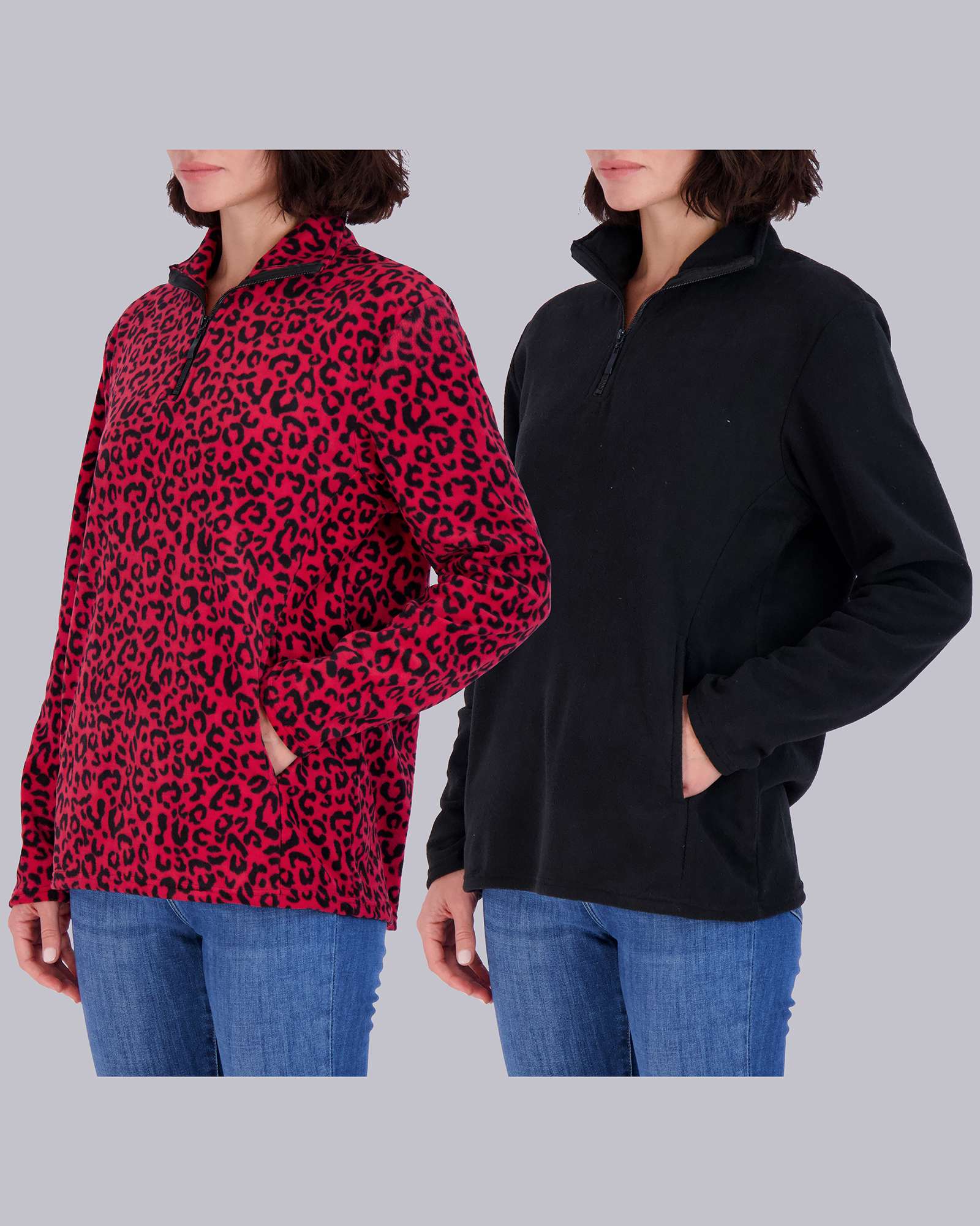 2 Pack: Women's Polar Fleece Long-Sleeve Quarter Zip Winter Jacket (Available in Plus Size)