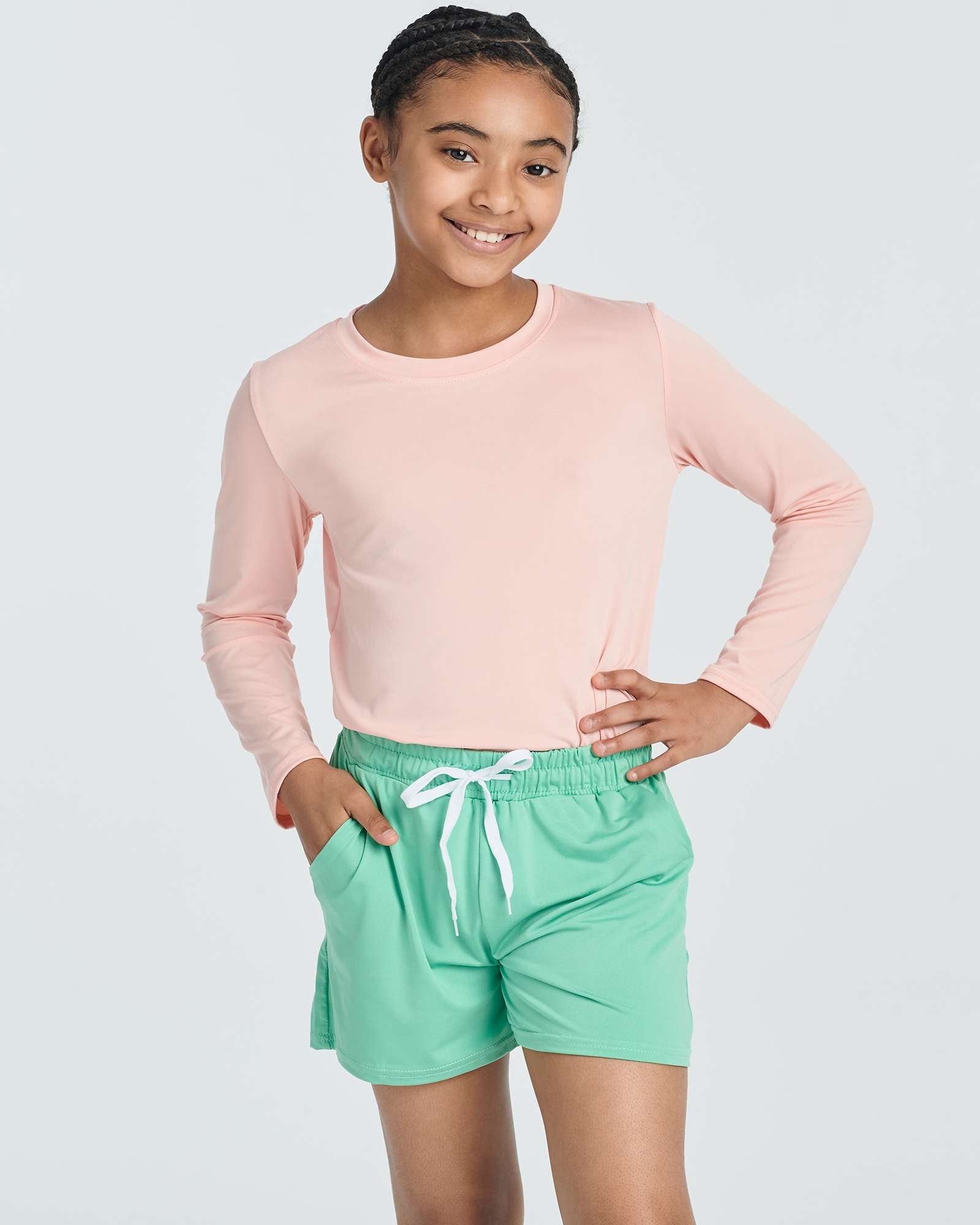 4 Pack: Girls Dry-Fit Long Sleeve Active Crew Neck T-Shirt