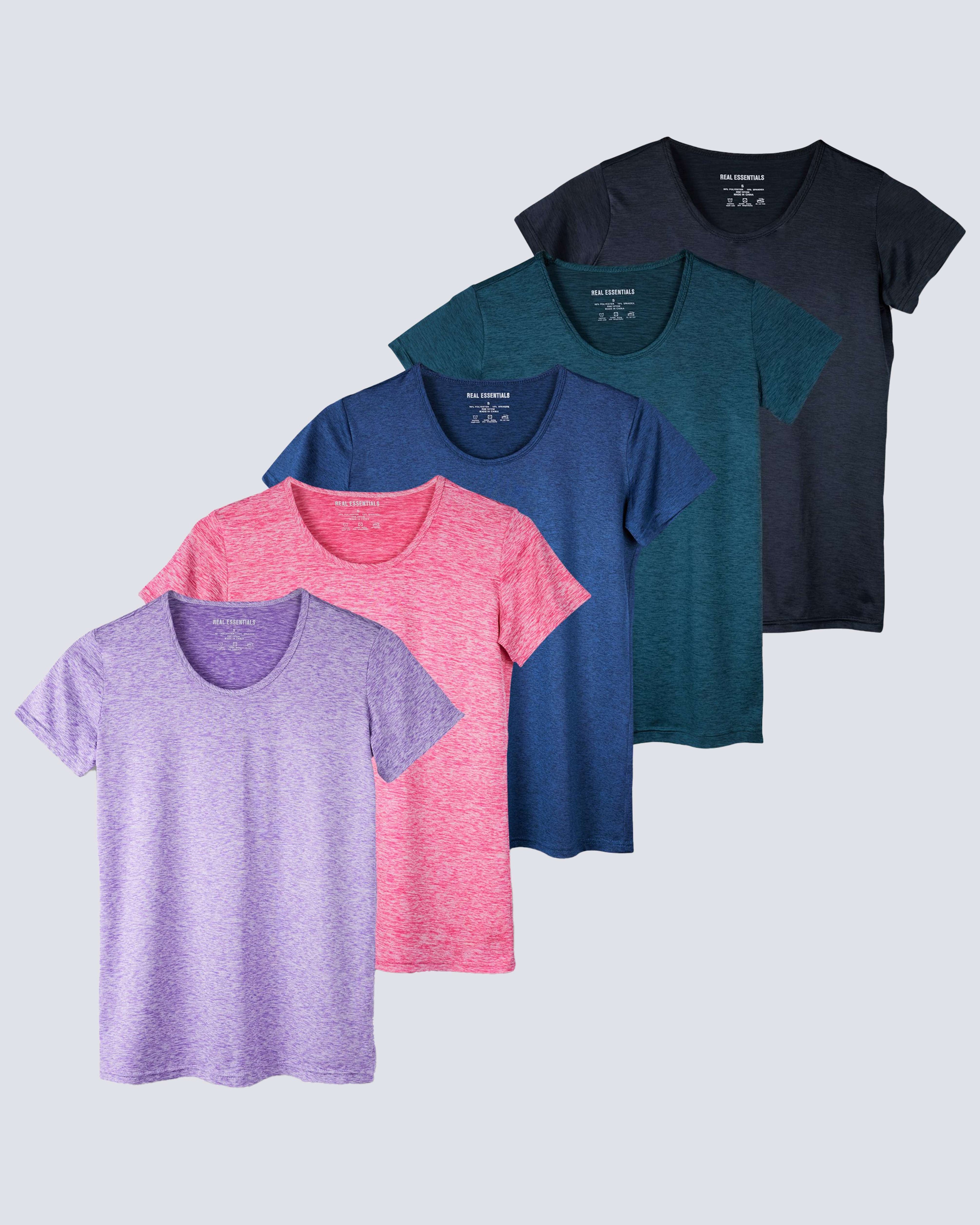5 Pack: Womens Dry Fit Short-Sleeve Crew Neck Active T-Shirt