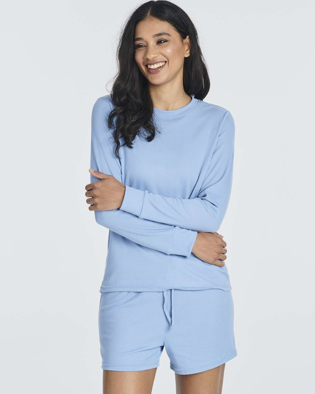 2 Pack: Women's Ribbed Knit Long Sleeve Top and Shorts Pajama Set (Available in Plus Size)