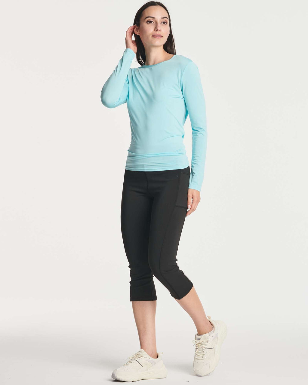 4 Pack: Women's Long-Sleeve Mesh Insert Tie Back Shirt (Available in Plus Size)