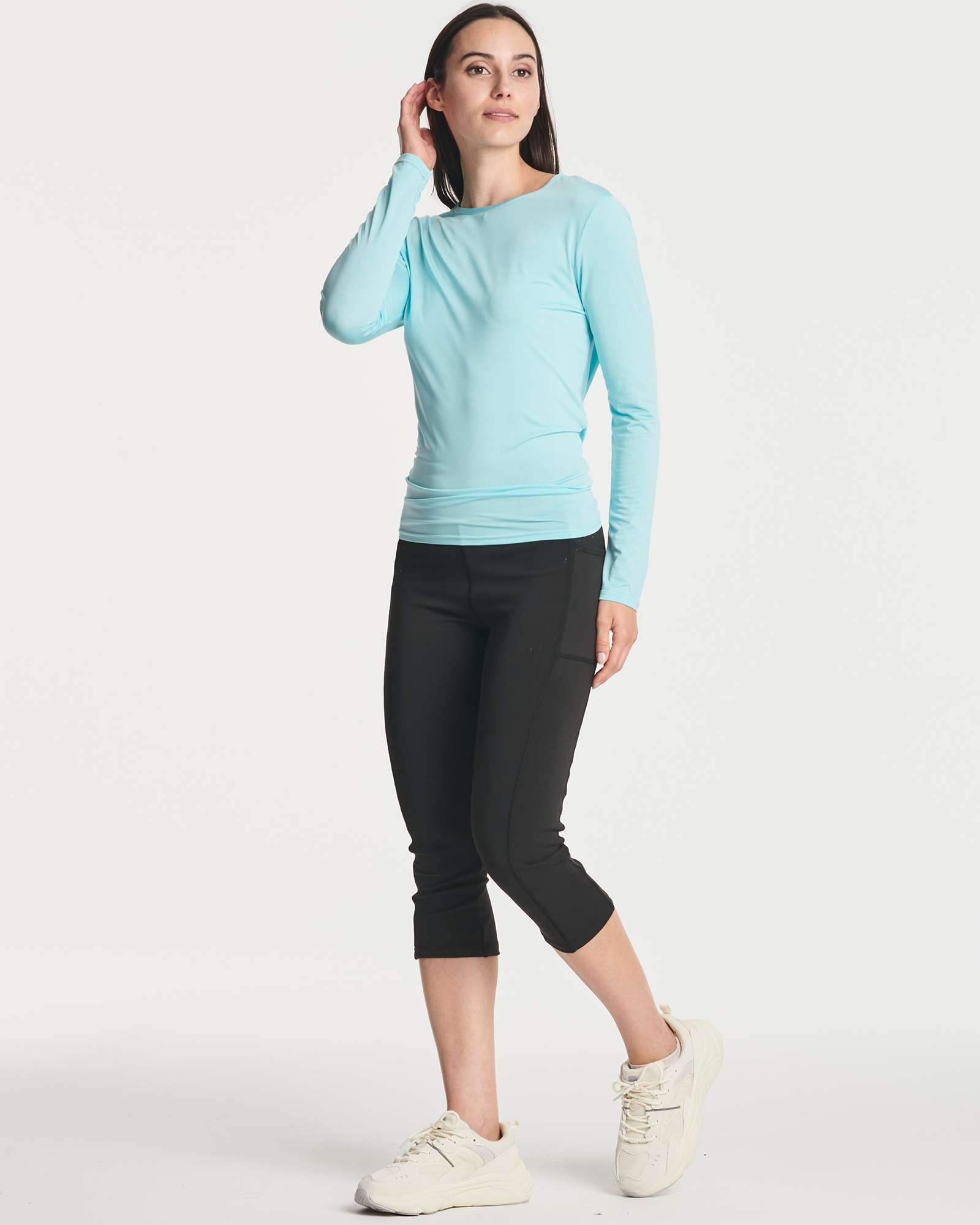 4 Pack: Women's Long-Sleeve Mesh Insert Tie Back Shirt (Available in Plus Size)