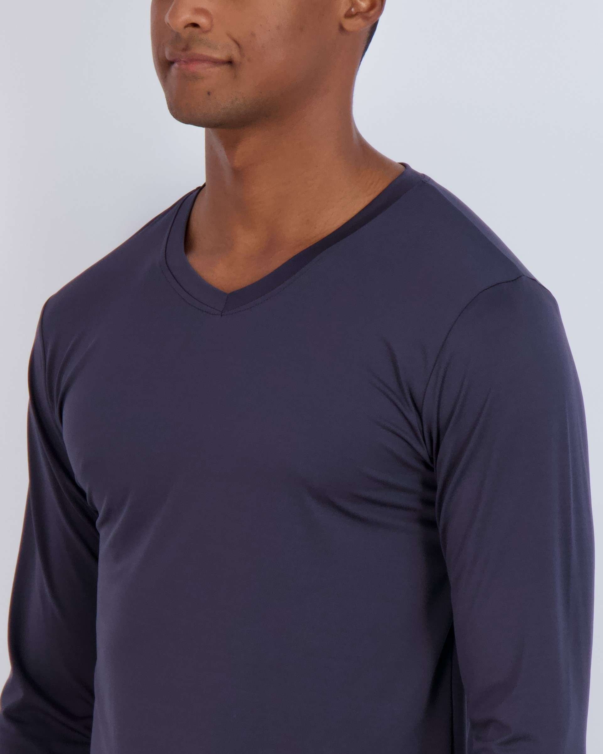 4 Pack: Mens V-Neck Long Sleeve Dry Fit T-Shirt
