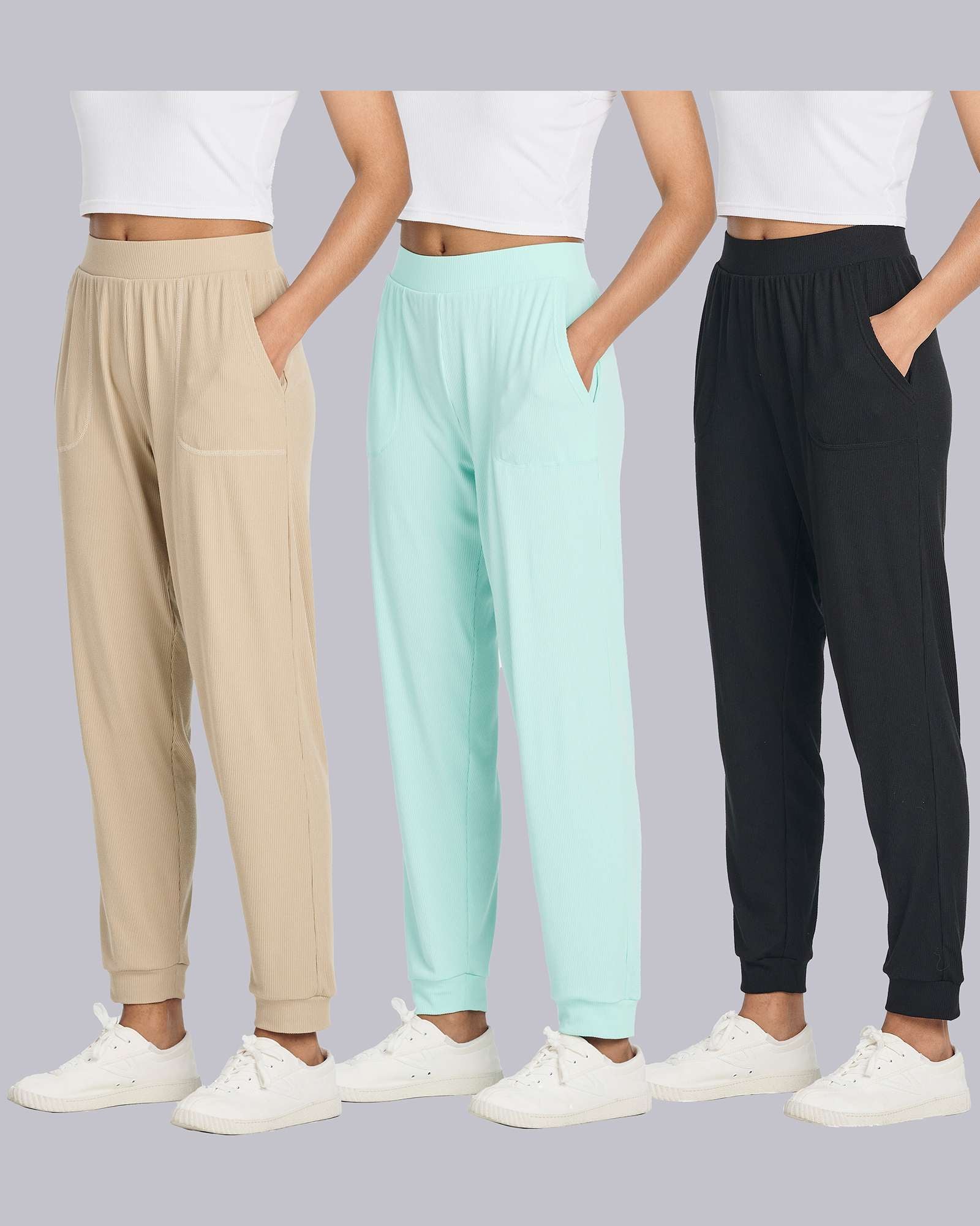 3 Pack: Women's Ribbed Lounge Jogger Sweatpants