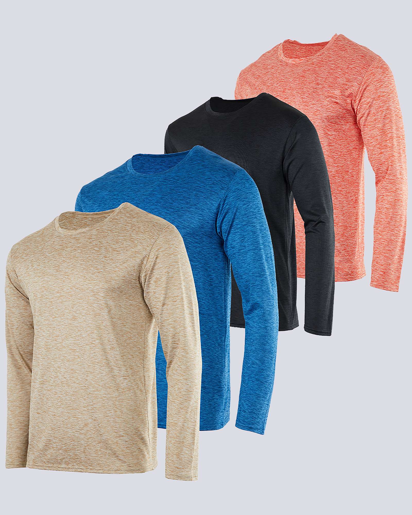 Real Essentials 4 Pack: Men's Dry-Fit UV Moisture Wicking UPF 50+ SPF Sun Protective Fishing Hiking Swim Long Sleeve Shirt