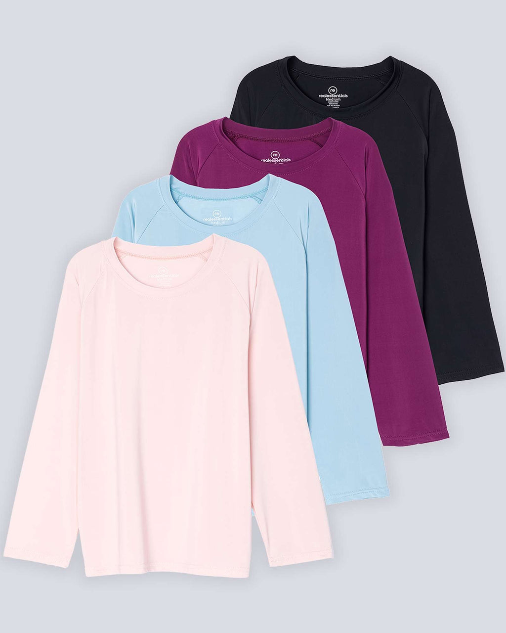 4 Pack: Girls' Long Sleeve Rash Guard Shirt