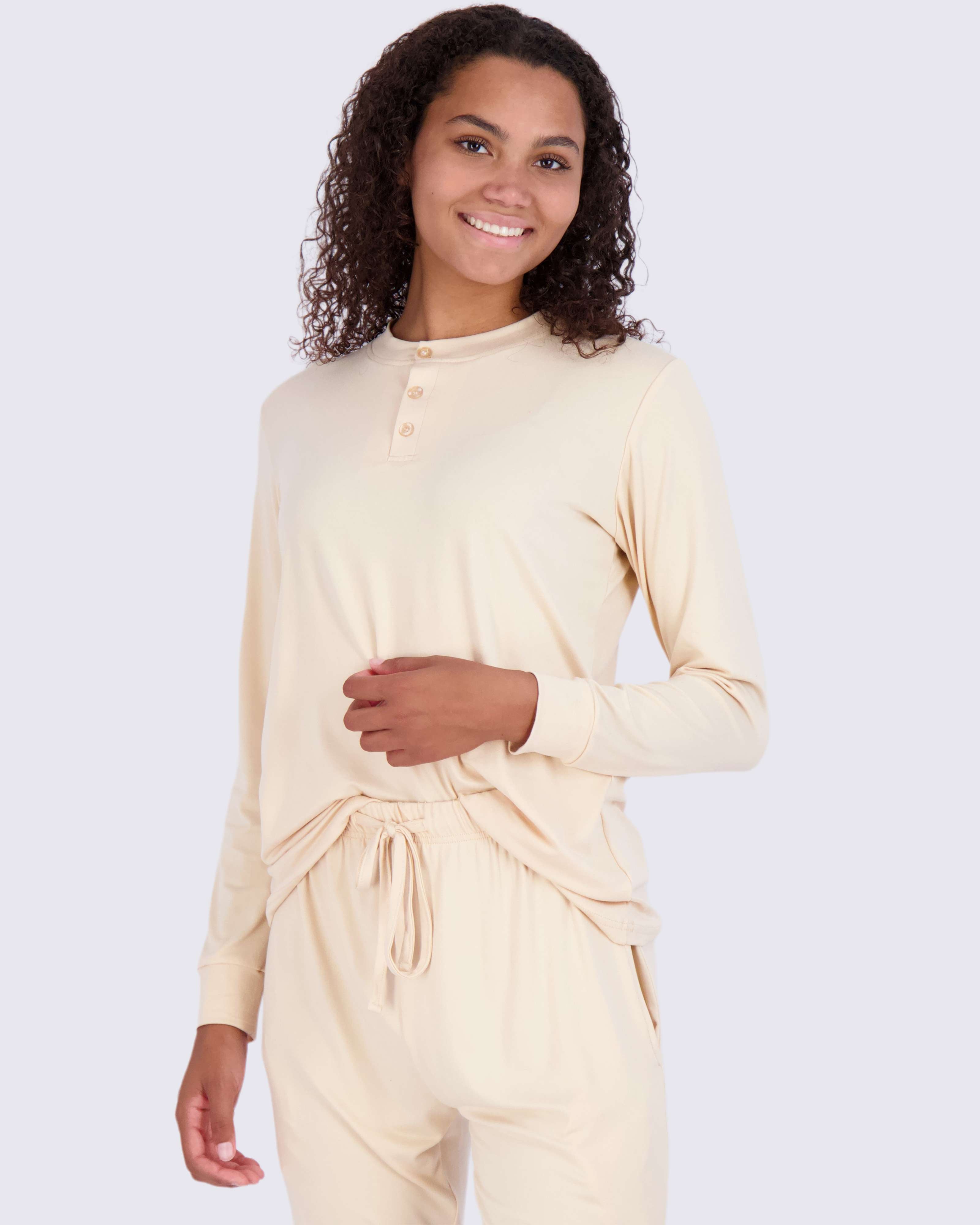 4 Piece: Womens Long Sleeve Henley & Jogger Lounge Pajama Set
