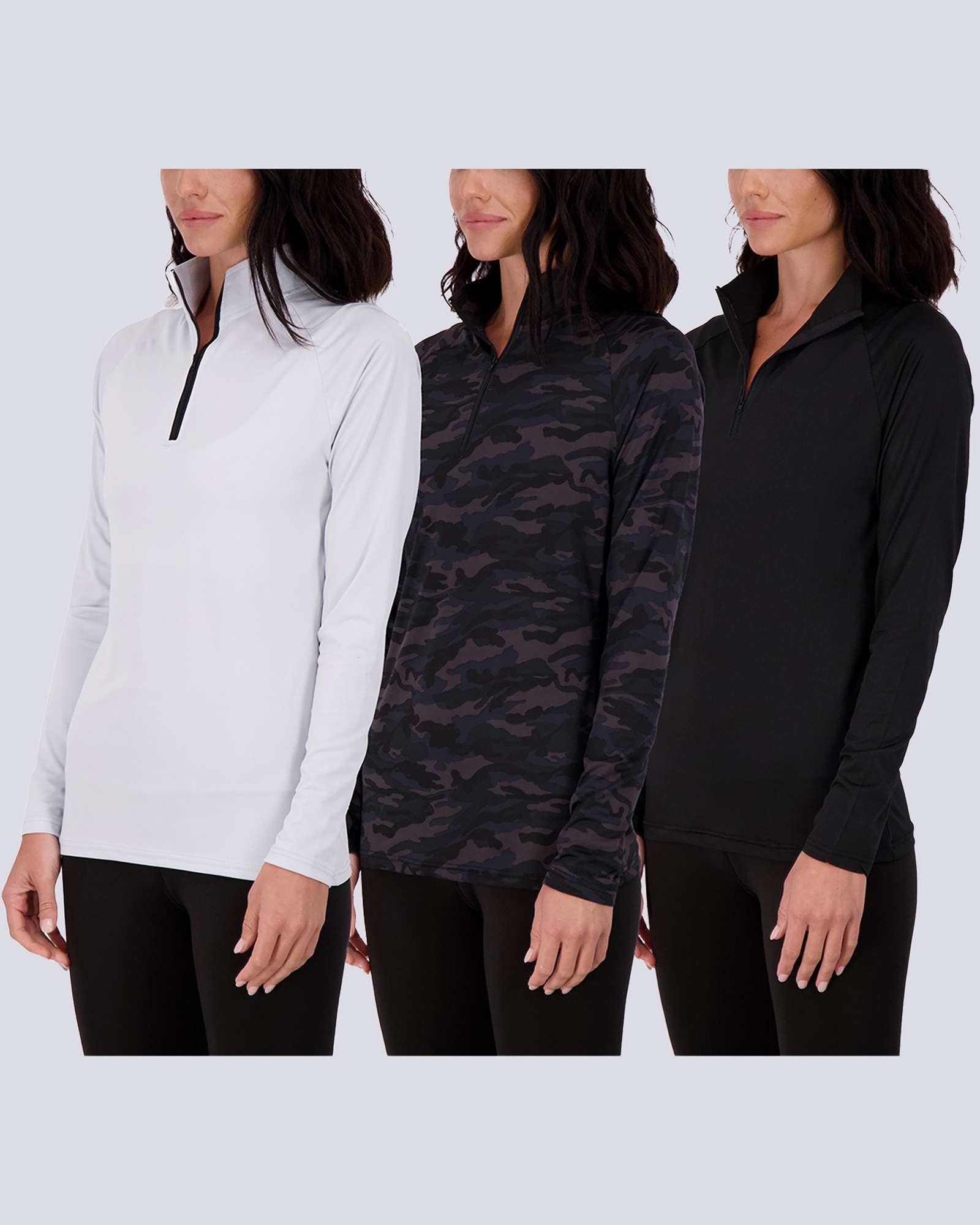 3 Pack: Womens Dry-Fit Active Long Sleeve Quarter Zip