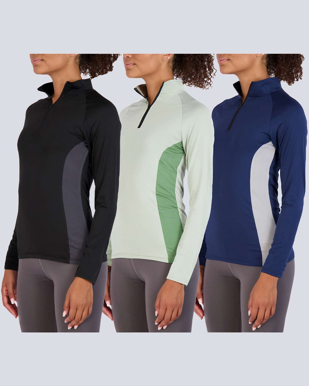 3 Pack: Womens Dry-Fit Active Long Sleeve Quarter Zip