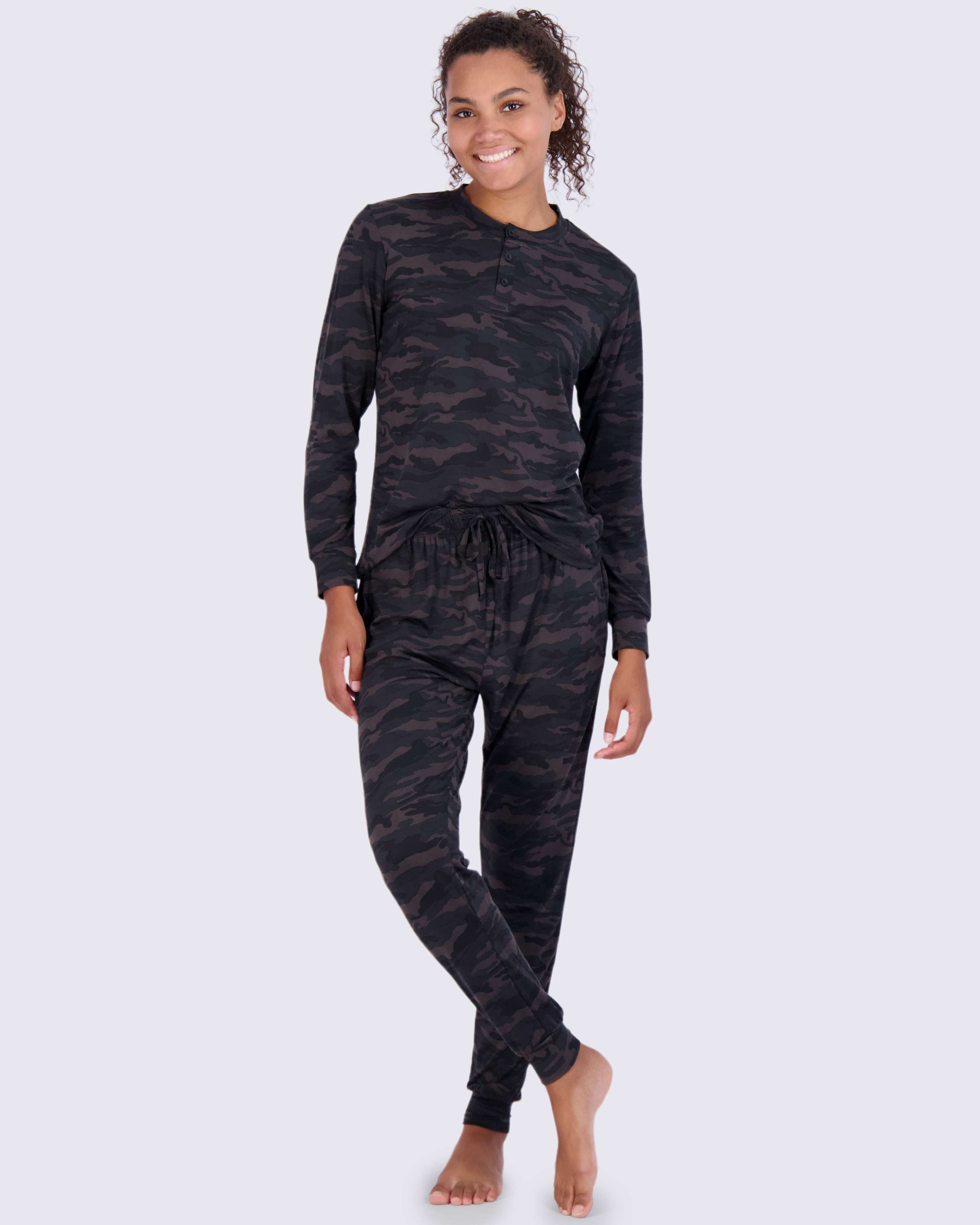 4 Piece: Womens Long Sleeve Henley & Jogger Lounge Pajama Set