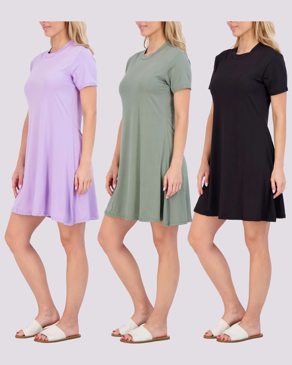 3 Pack: Women's Soft Lounge Swing Casual T-Shirt Dress (Available in Plus Size)