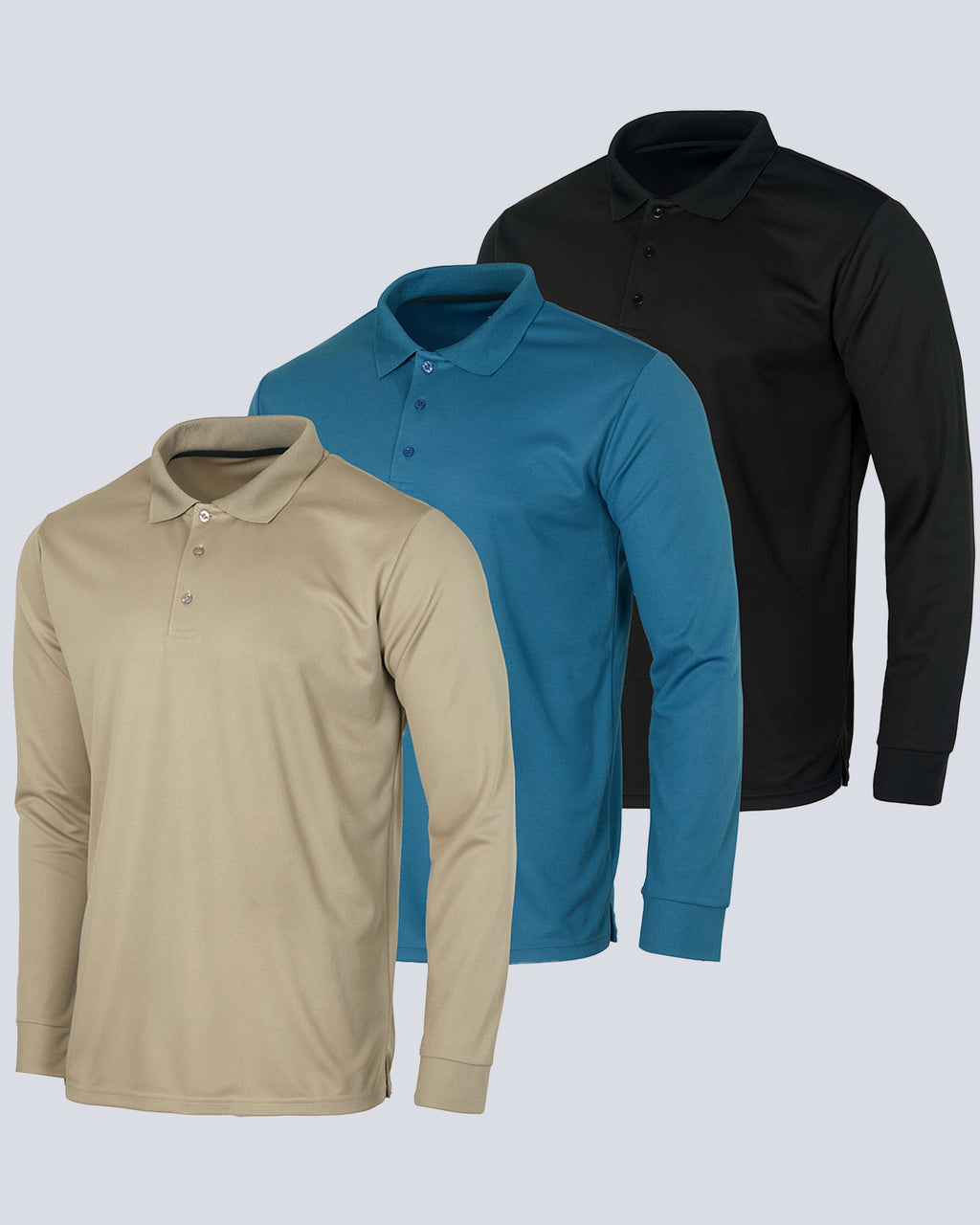 3 Pack: Men's Dry Fit Long-Sleeve Polo Shirt (Available in Big & Tall)