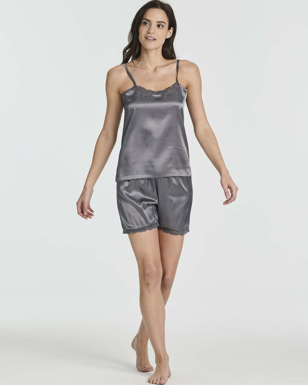 3 Pack: Women's Silk Satin Cami Pajama Set With Shorts Lace Trim Lingerie Sleepwear