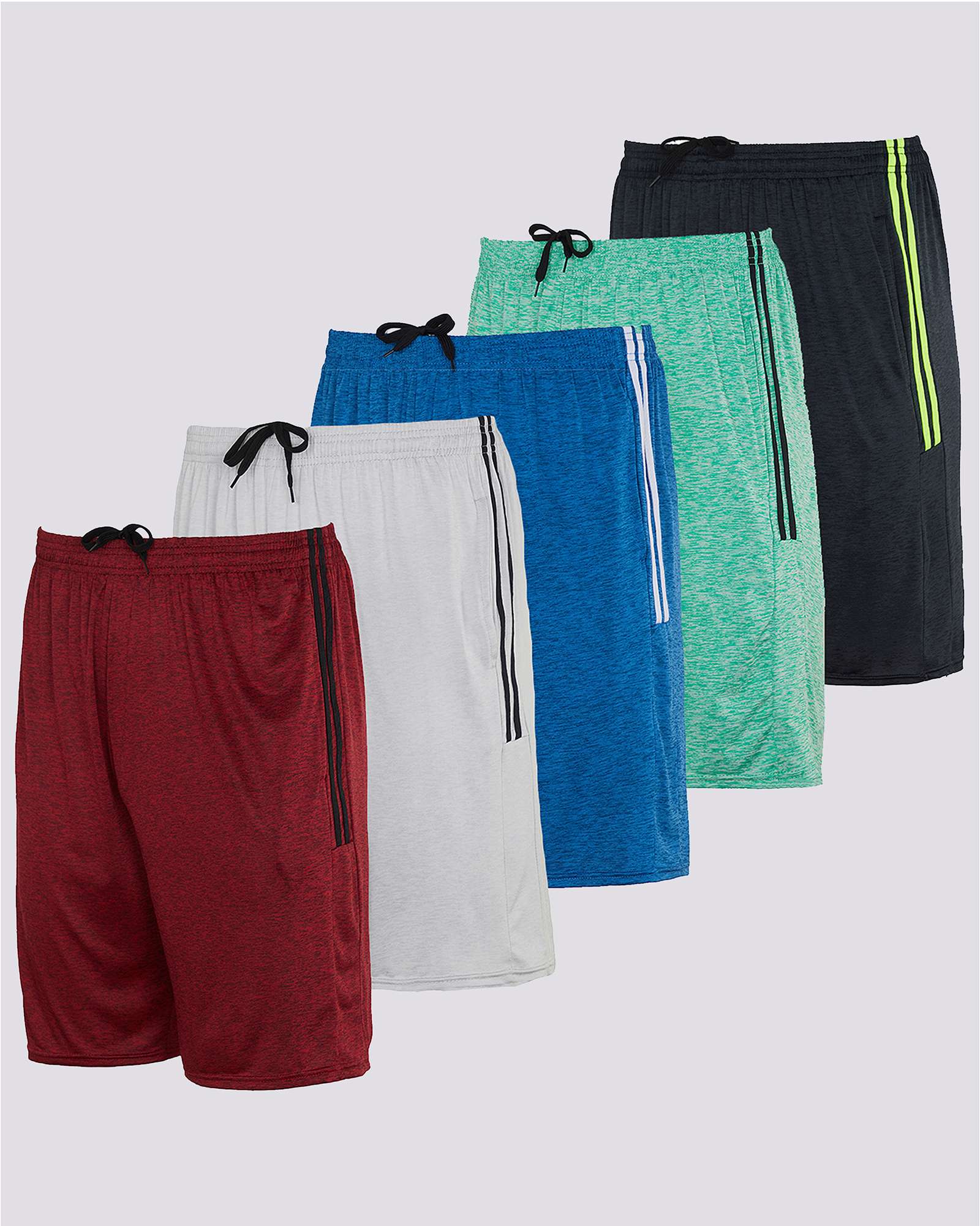 5 Pack: Mens Dry-Fit Active Performance Shorts