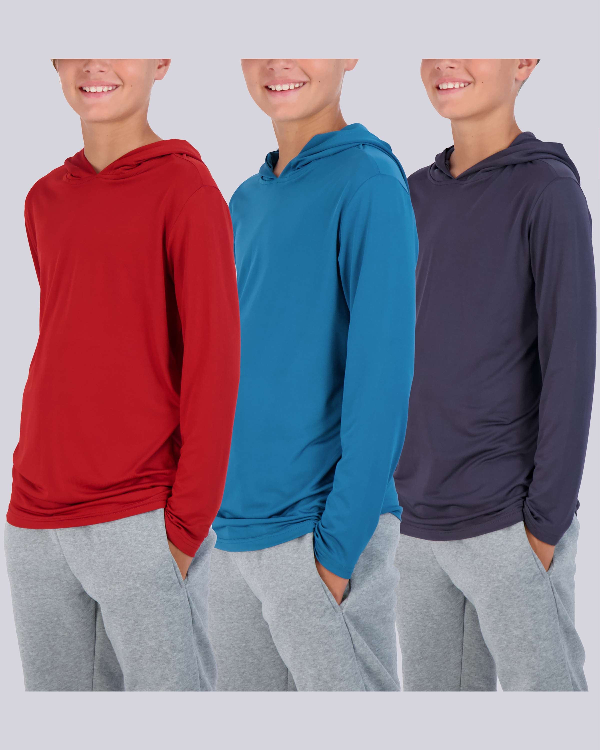 3 Pack: Boys Dry Fit Long Sleeve Active Pullover Hoodie Sweatshirt