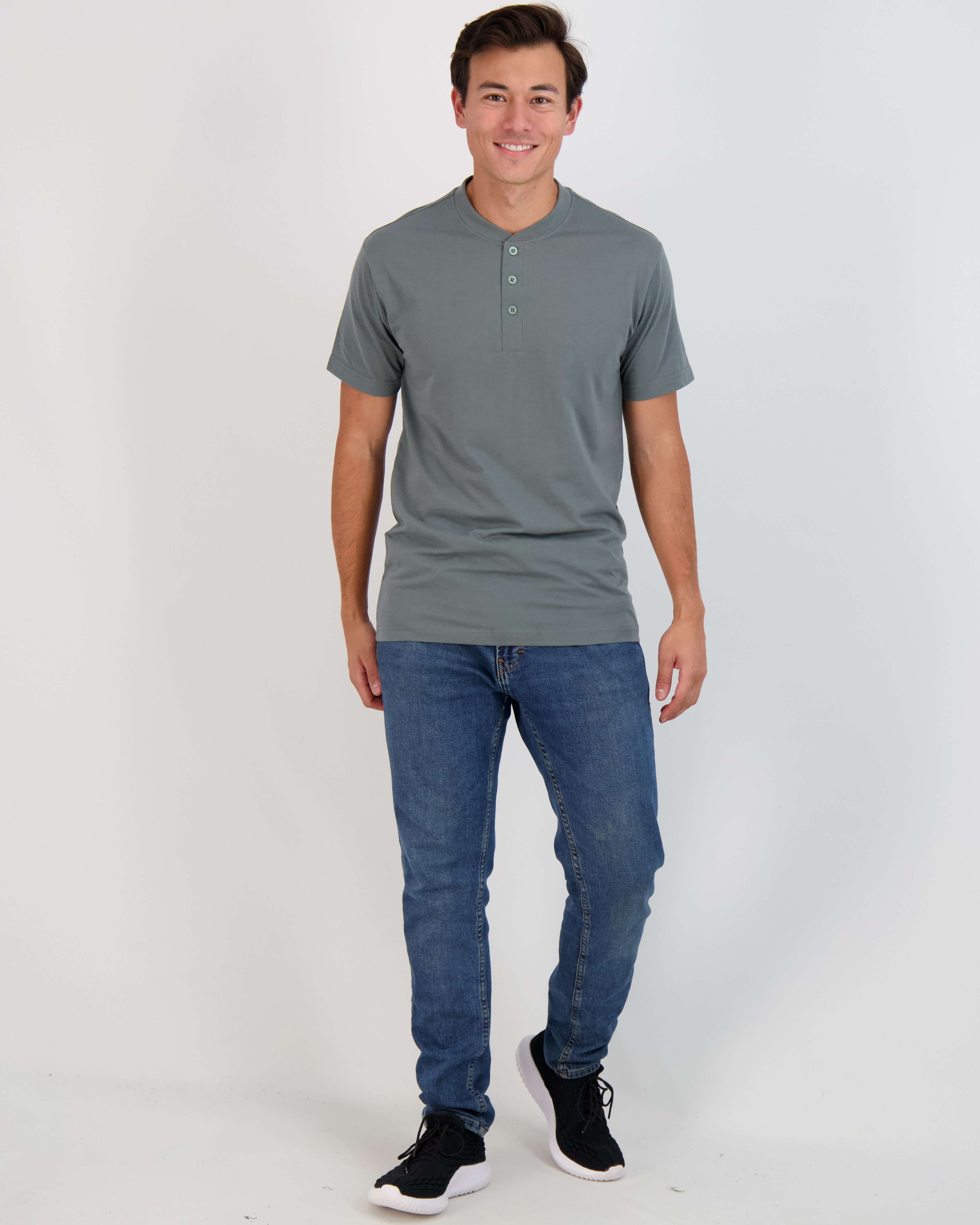 3 Pack: Mens Cotton Short Sleeve Henley T-Shirt