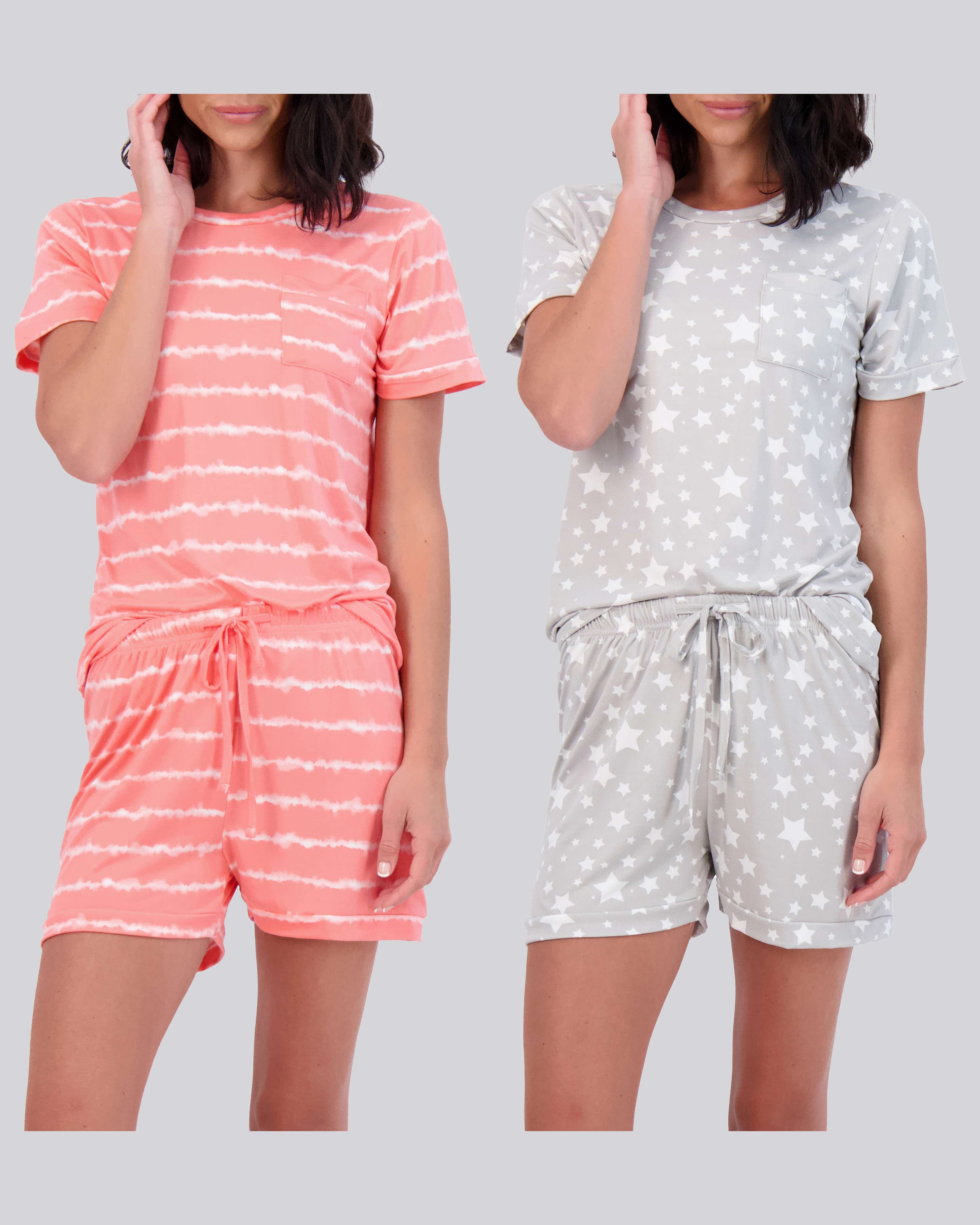 4 Piece: Womens Short Sleeve with Shorts Pajama Set