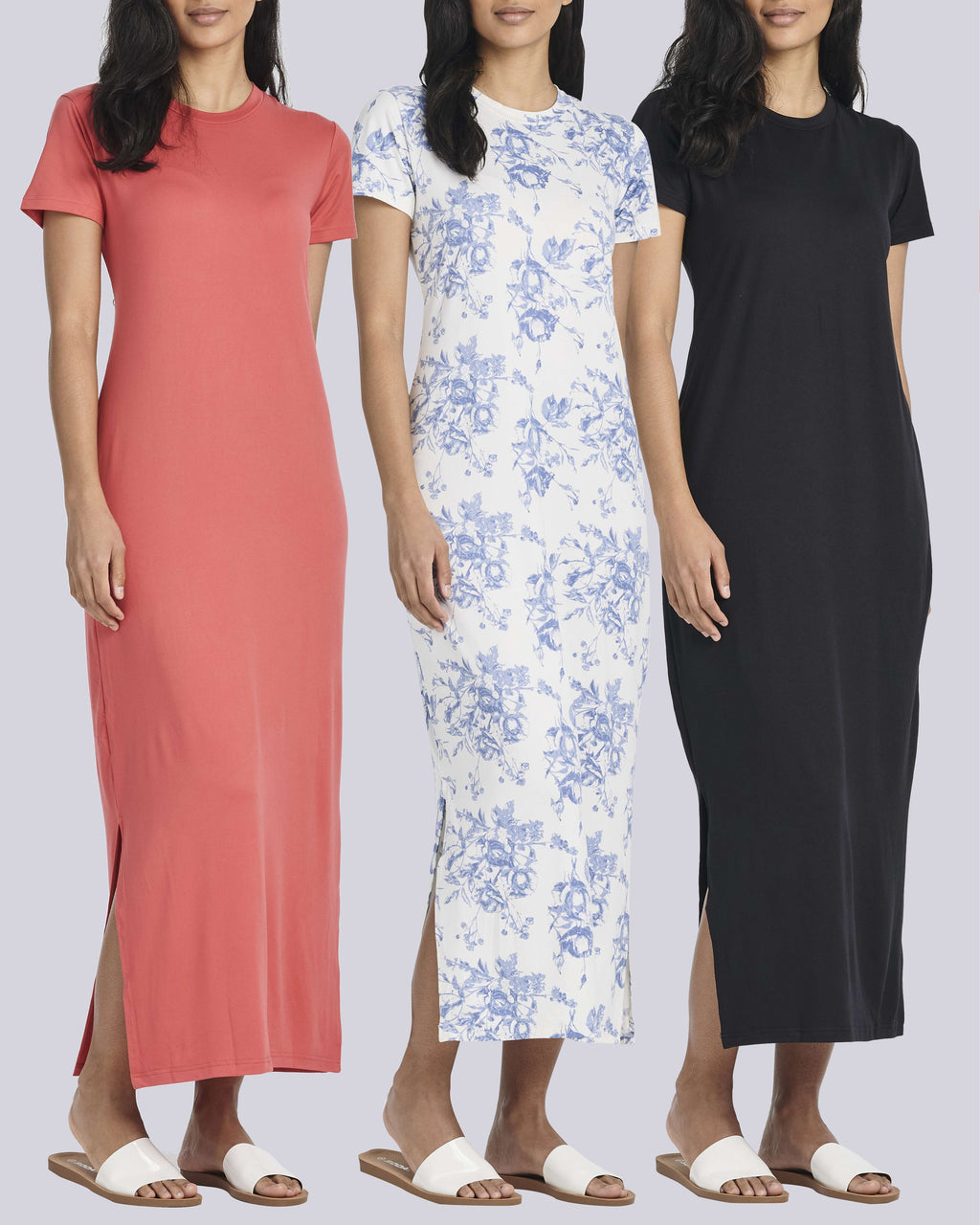 3 Pack: Women’s Casual Short Sleeve Maxi T-Shirt Dress (Available In Plus Size)