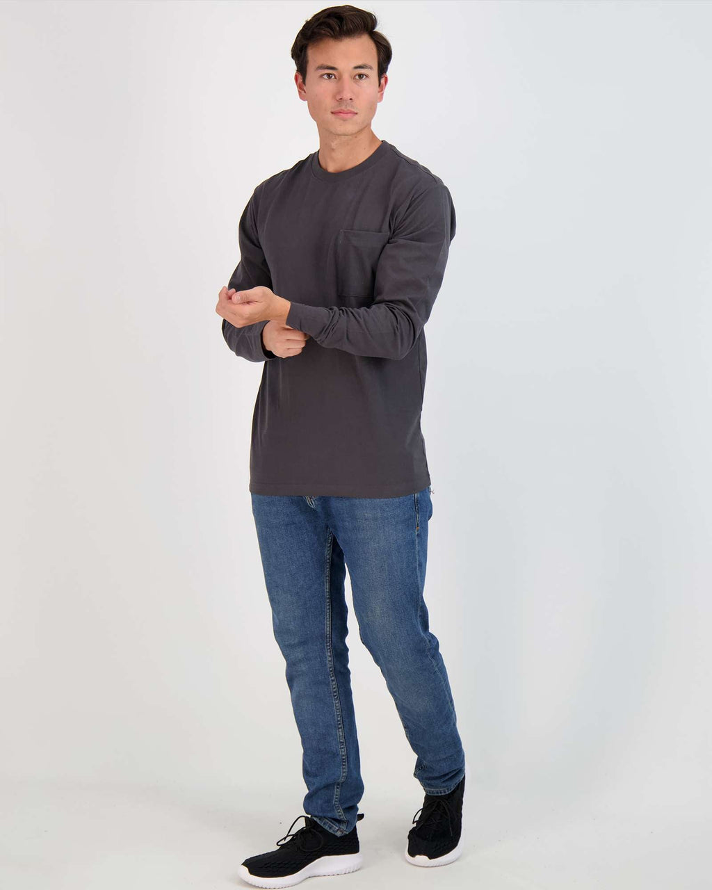 3 Pack: Mens Cotton Long Sleeve Crew Neck Pocket T-Shirt