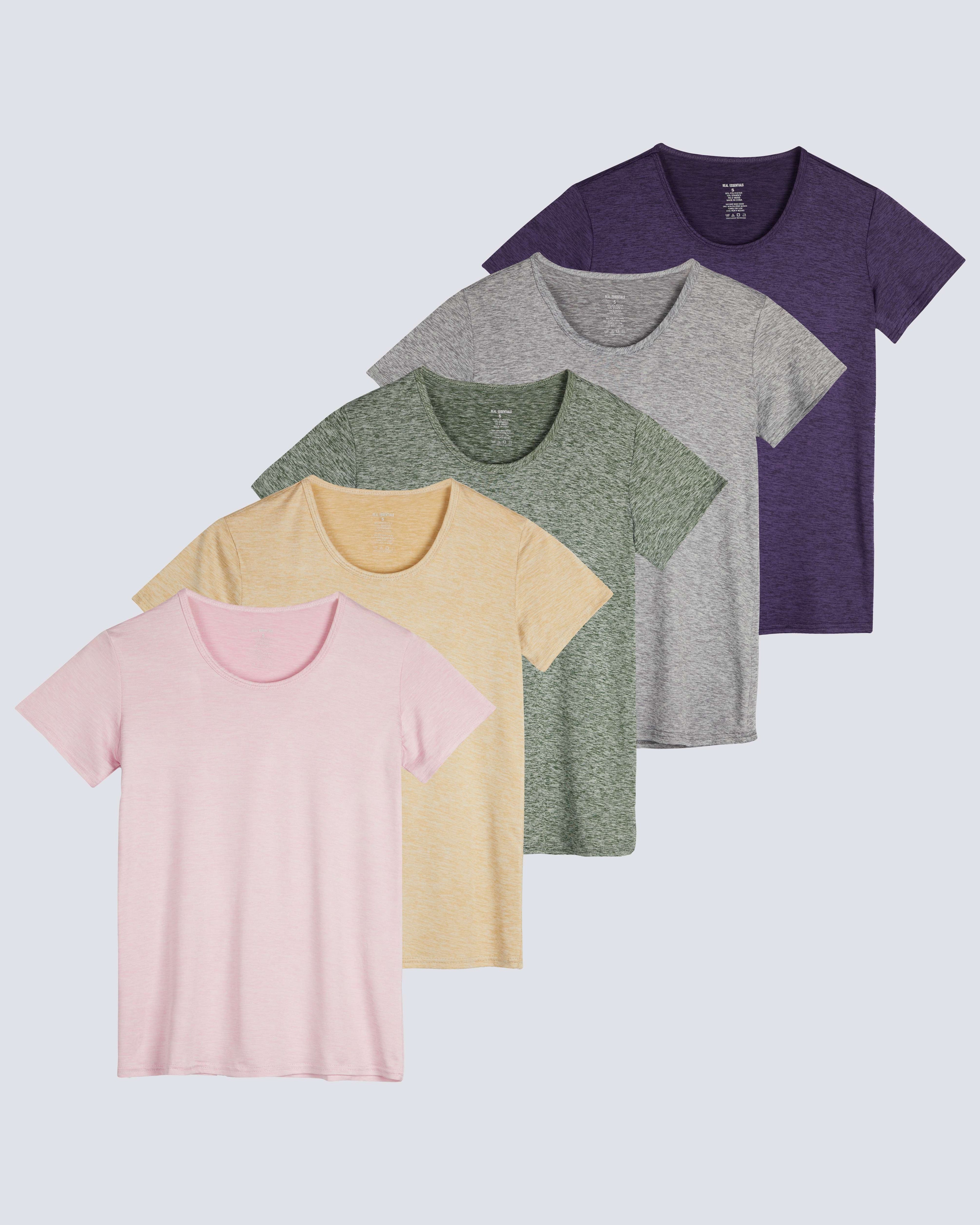 5 Pack: Womens Dry Fit Short-Sleeve Crew Neck Active T-Shirt