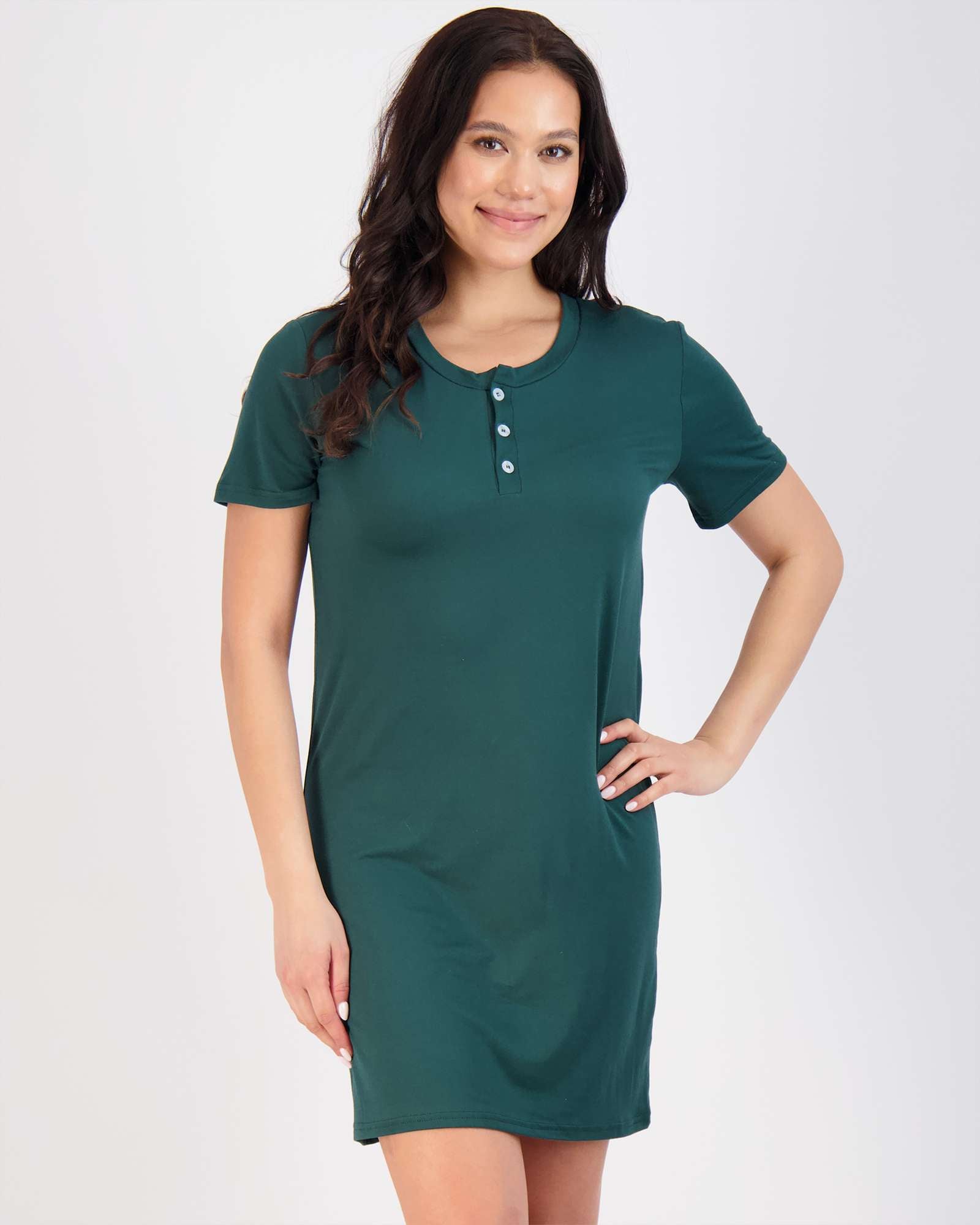 3 Pack: Womens Short Sleeve Henley Nightshirt Nightgown Sleep Dress