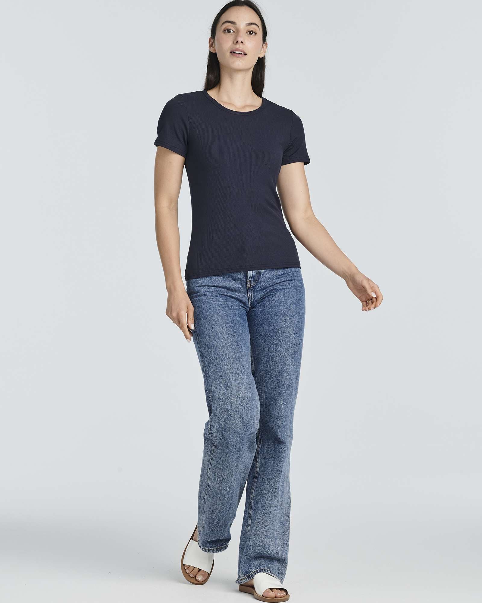 4 Pack: Women's Ribbed Knit Short Sleeve T-Shirt (Available in Plus)