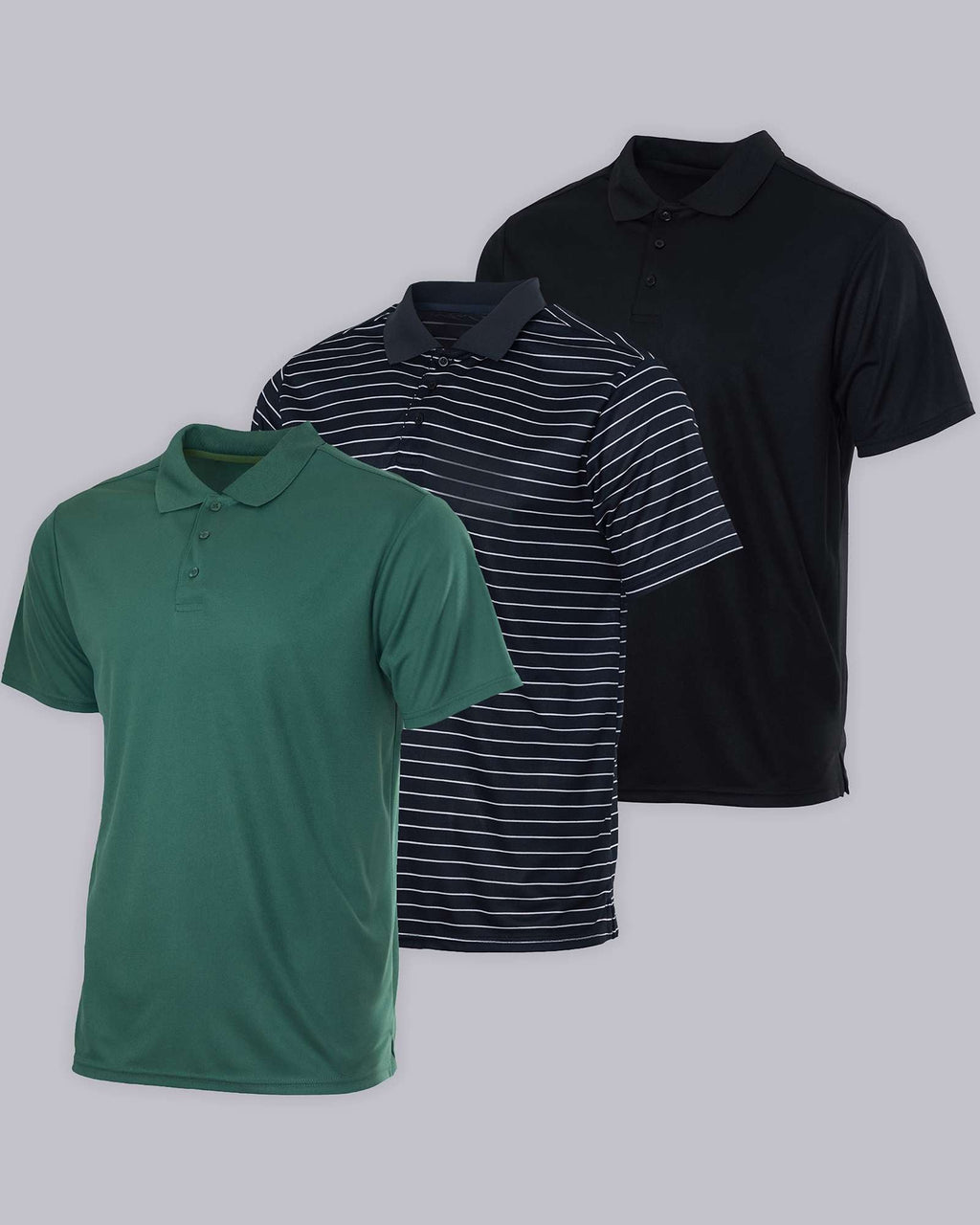 3 Pack: Mens Quick-Dry Short Sleeve Performance Polo Shirt