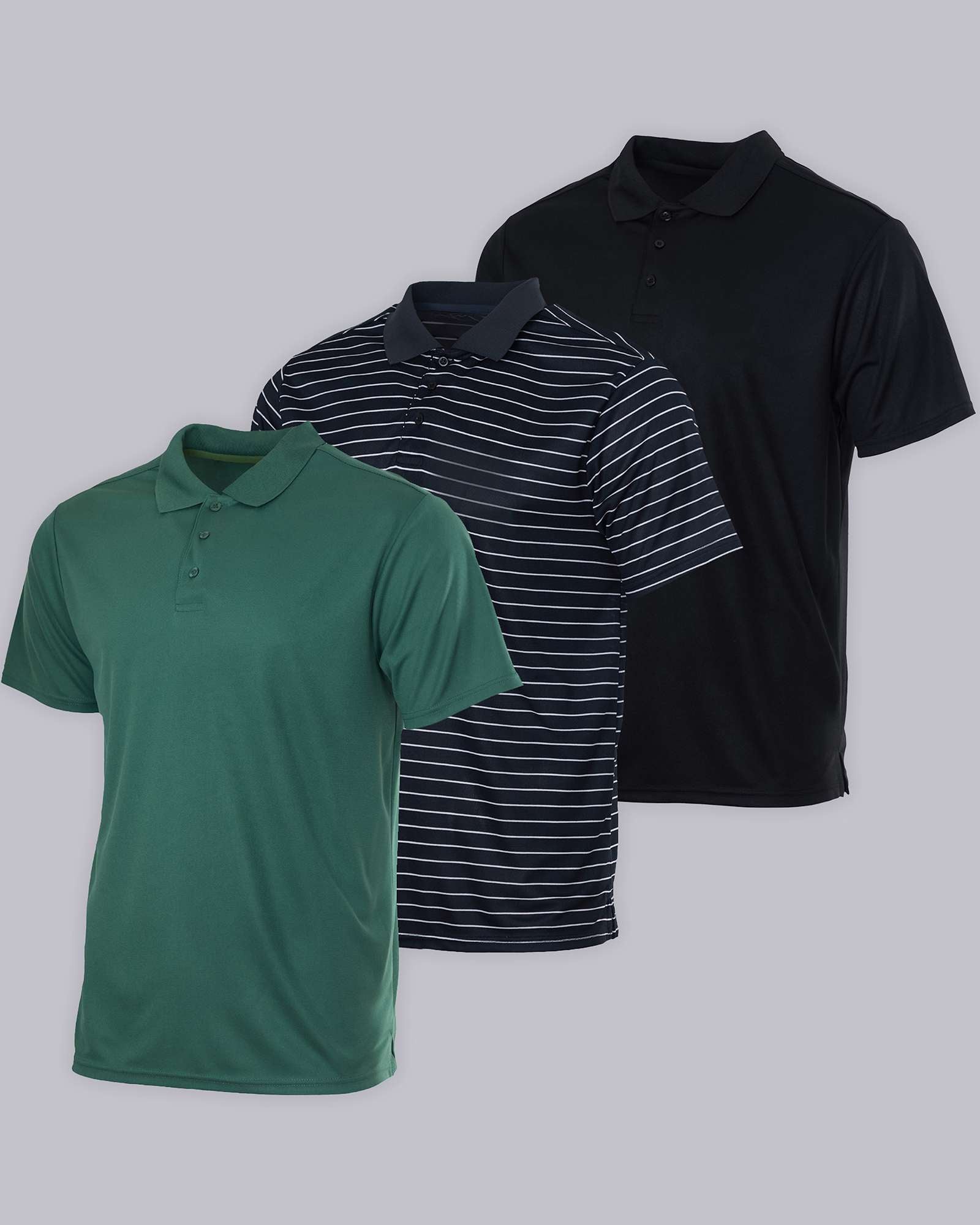 3 Pack: Mens Quick-Dry Short Sleeve Performance Polo Shirt