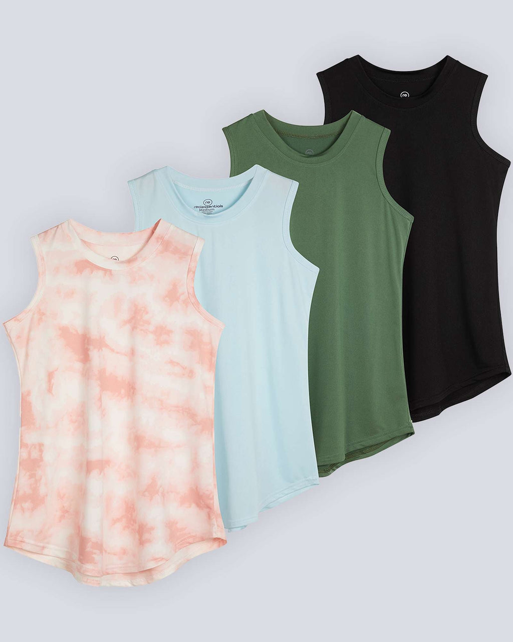 4 Pack: Girls Active Dry Fit Performance Tank Top