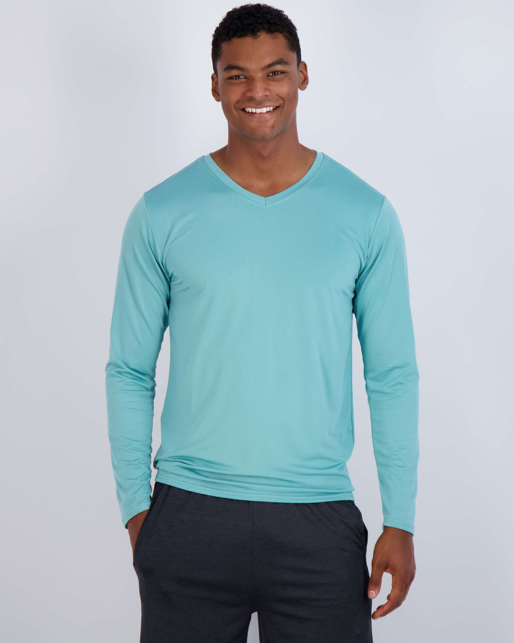 4 Pack: Mens V-Neck Long Sleeve Dry Fit T-Shirt