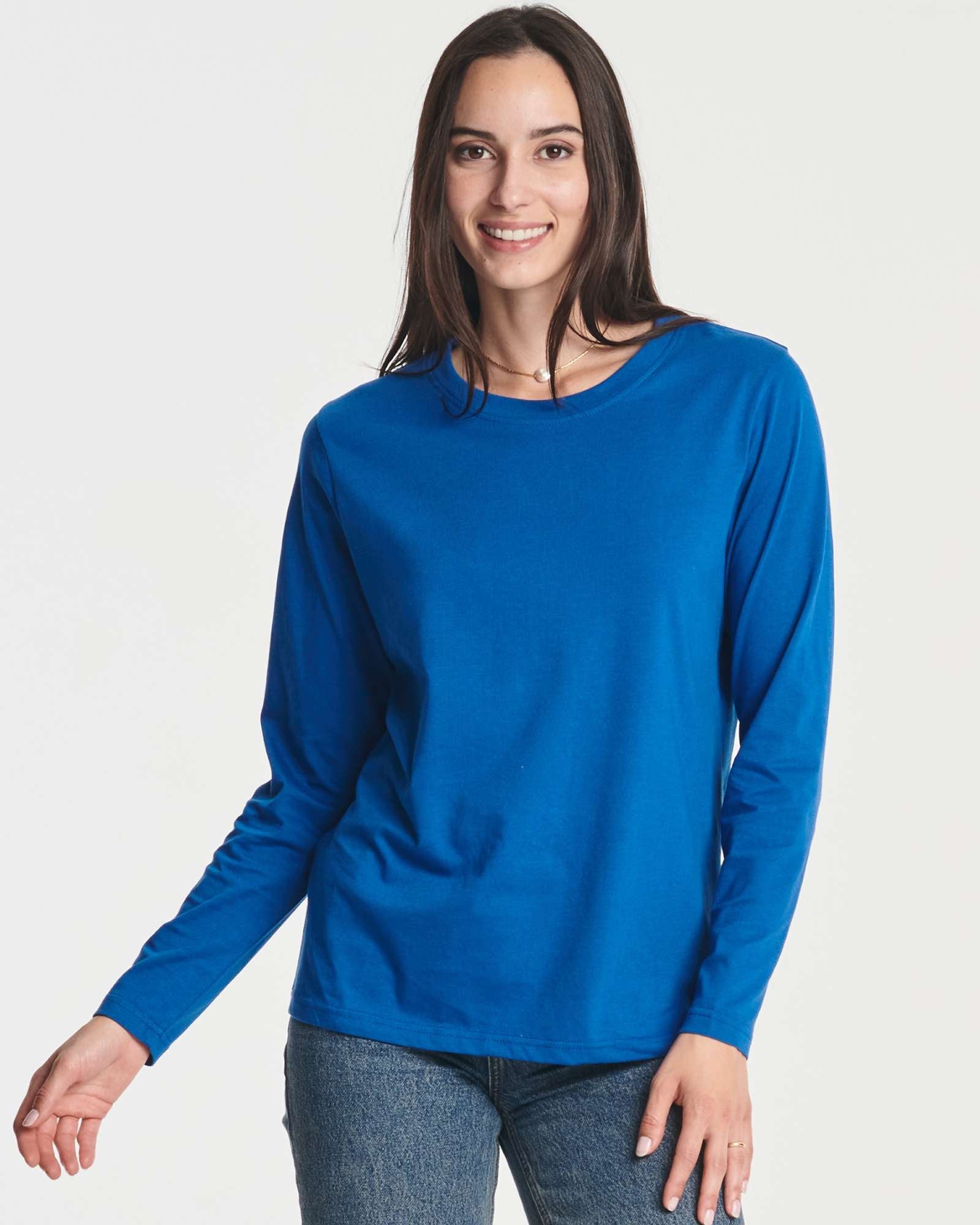 4 Pack: Women's Cotton Classic-Fit Long-Sleeve Crewneck T-Shirt (Available in Plus Size)